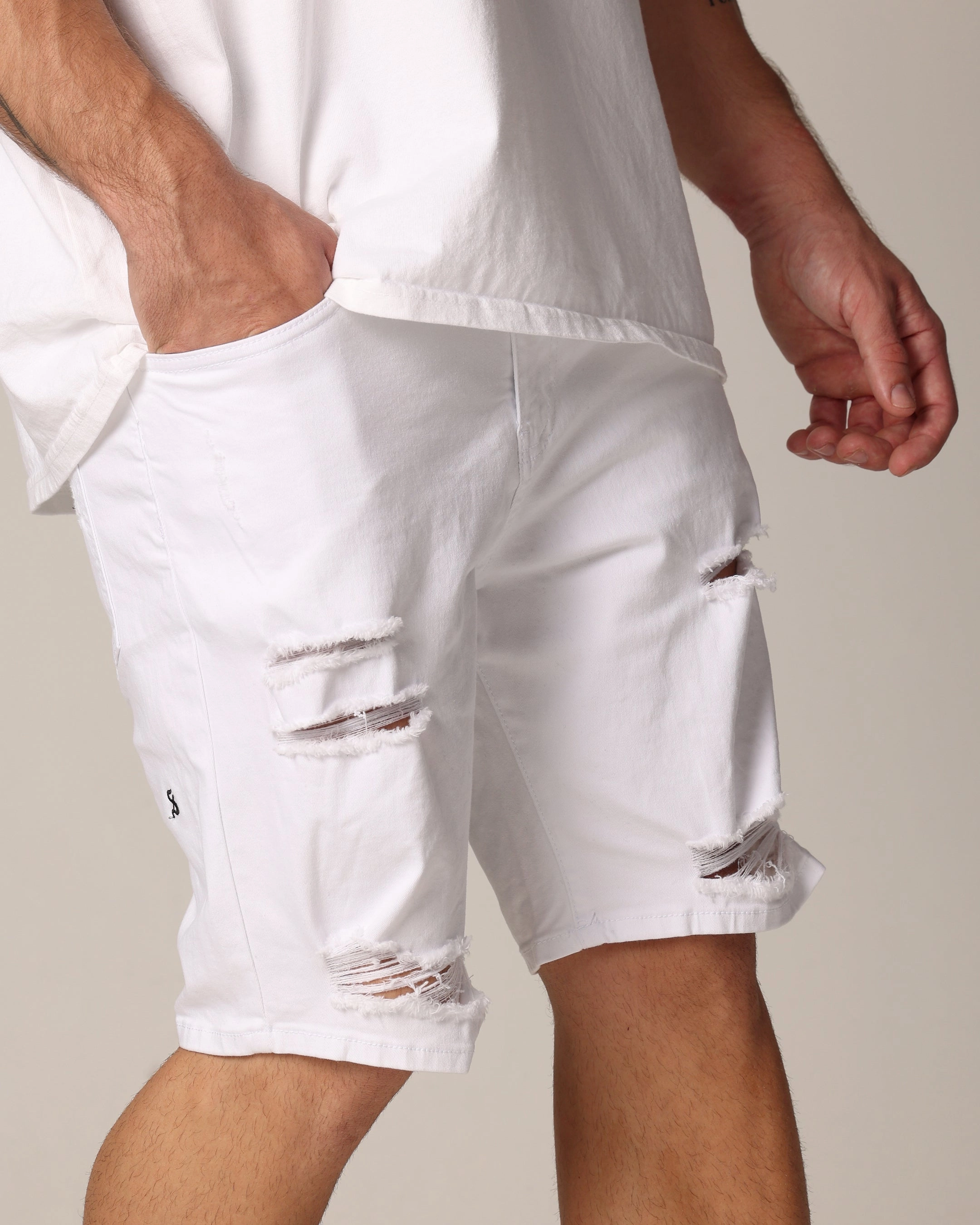 Classic Appeal Leather Look Saint Morta Thrashed Shorts White