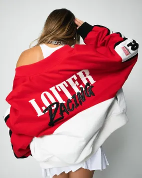 Loiter Motor Sport Jacket Red/Off White Windproof Barrier Taped Neckline Seams