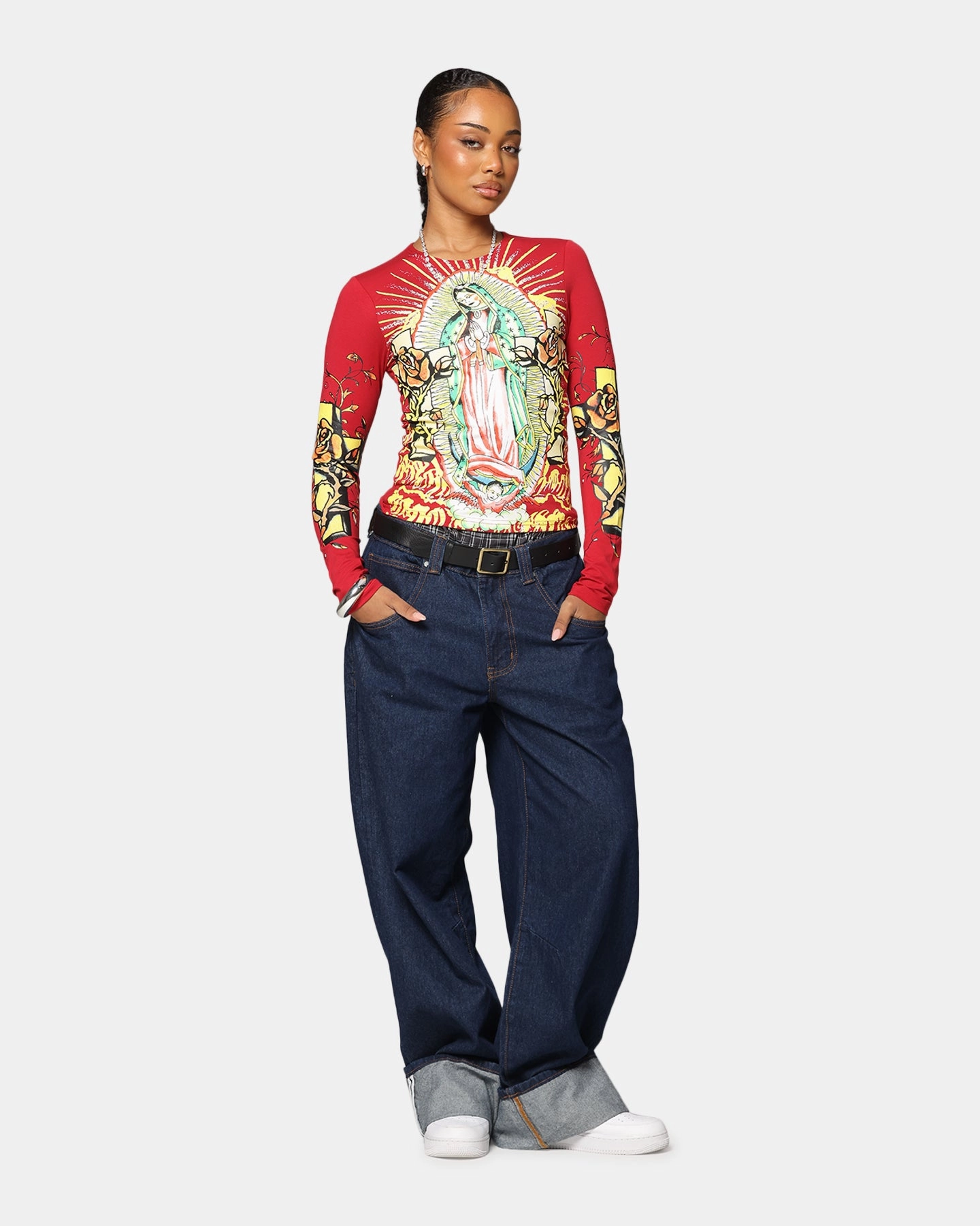 Hypoallergenic Fibers Street Trend Ed Hardy Women's Divine Long Sleeve T-Shirt Red