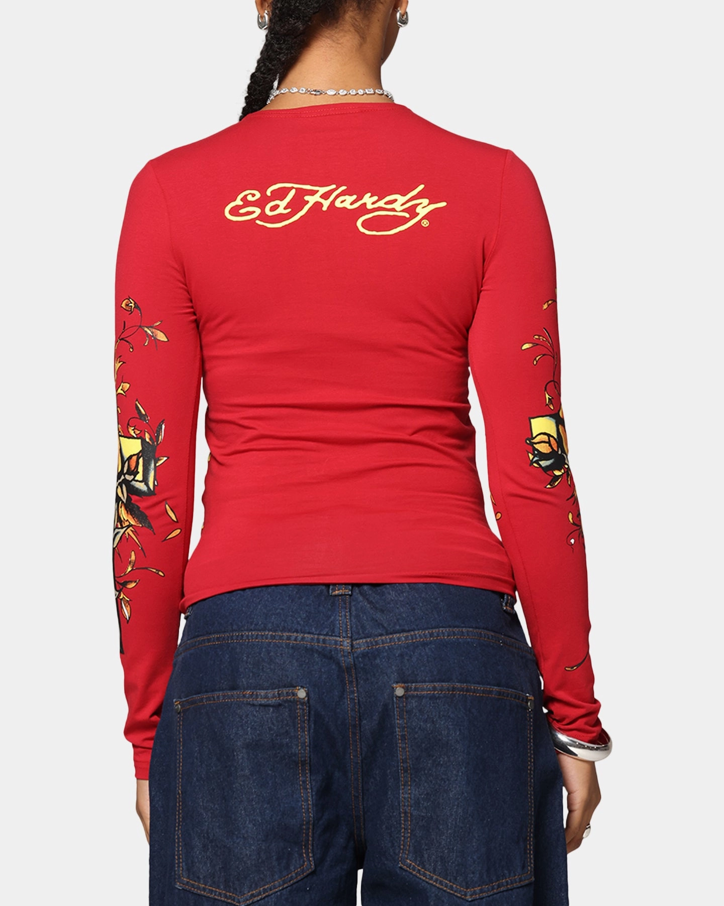 Ed Hardy Women's Divine Long Sleeve T-Shirt Red Seamless Edging