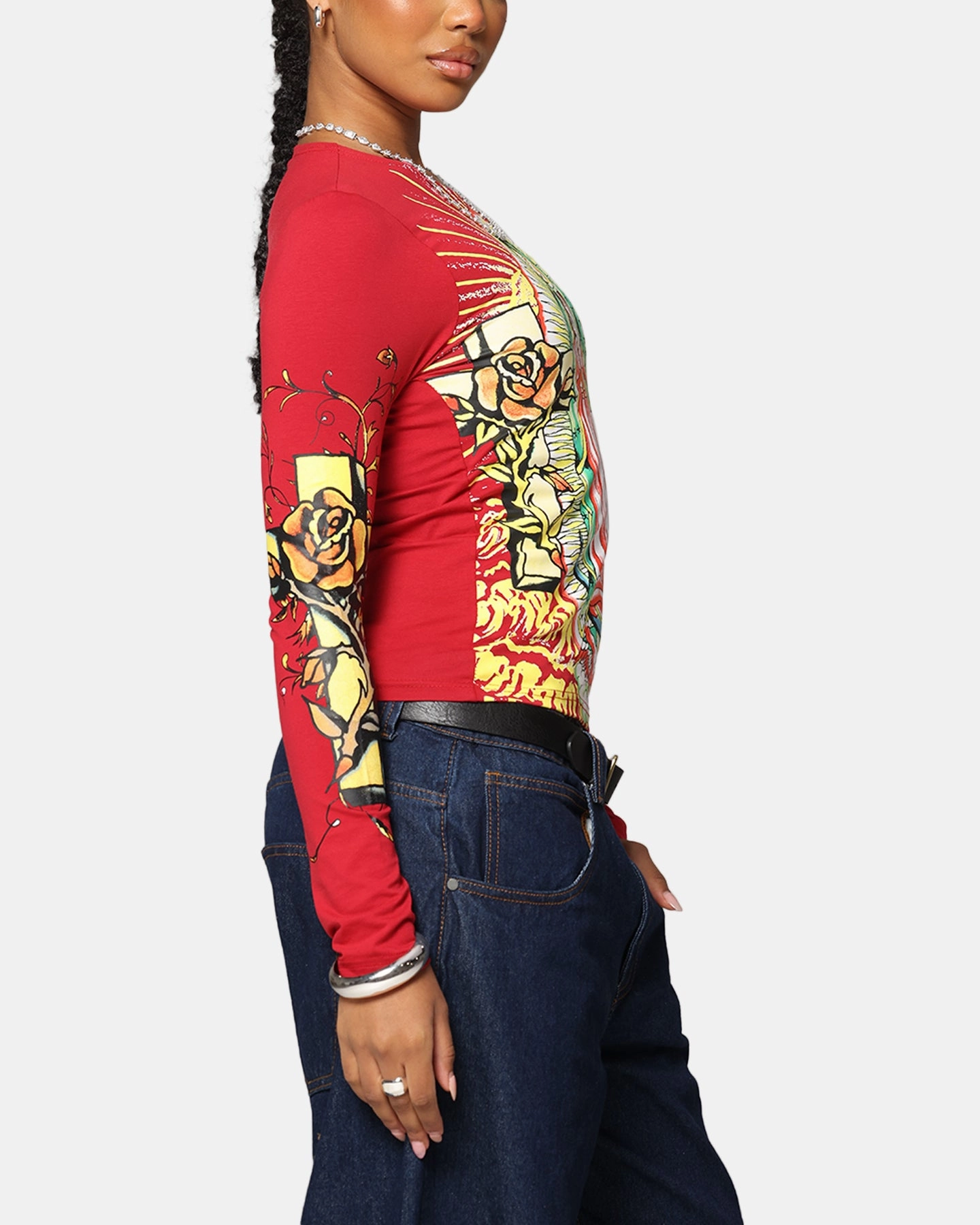Comfy Touch Christmas Ed Hardy Women's Divine Long Sleeve T-Shirt Red