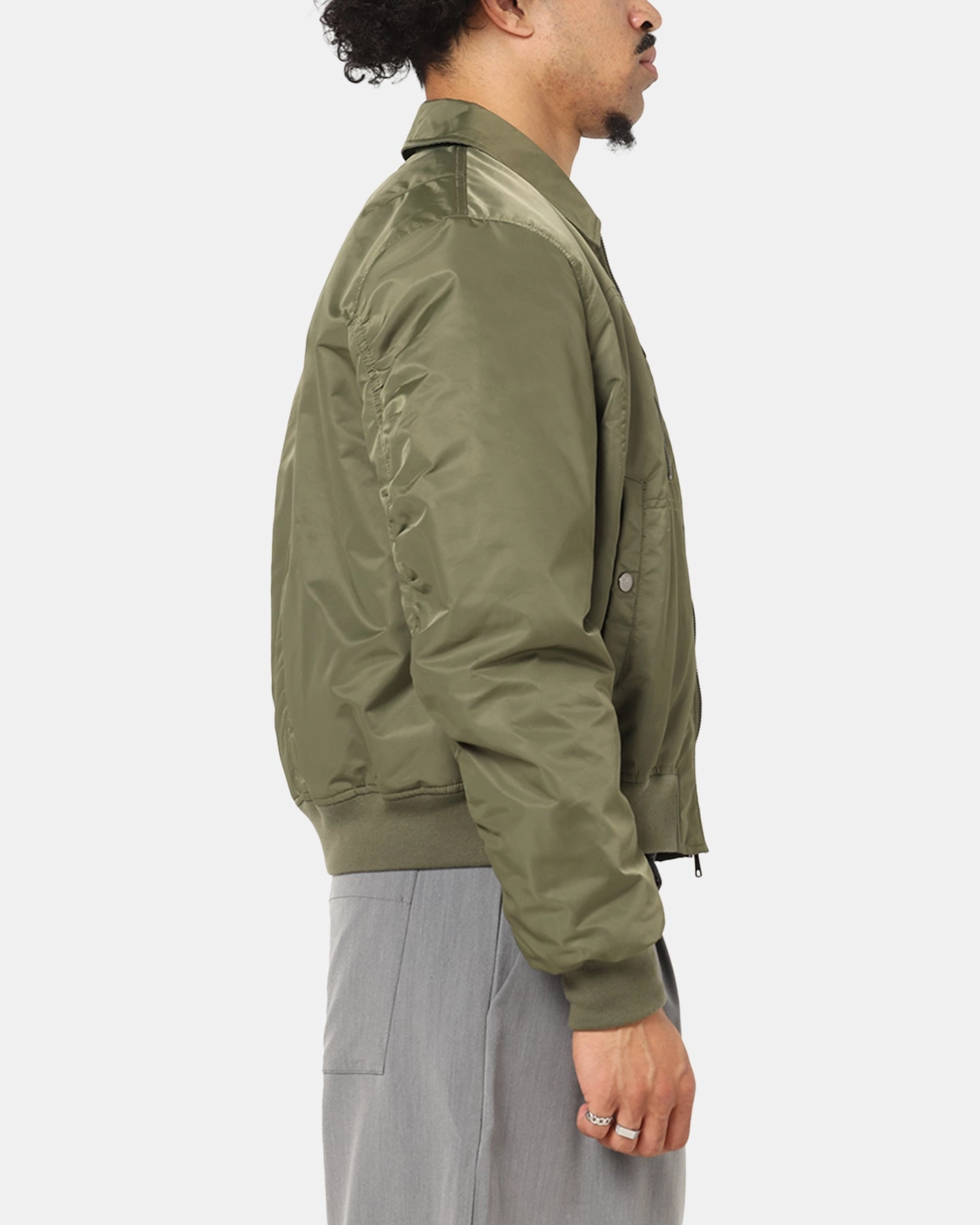 Sleek Outerwear XXIII Collared Bomber Jacket Khaki
