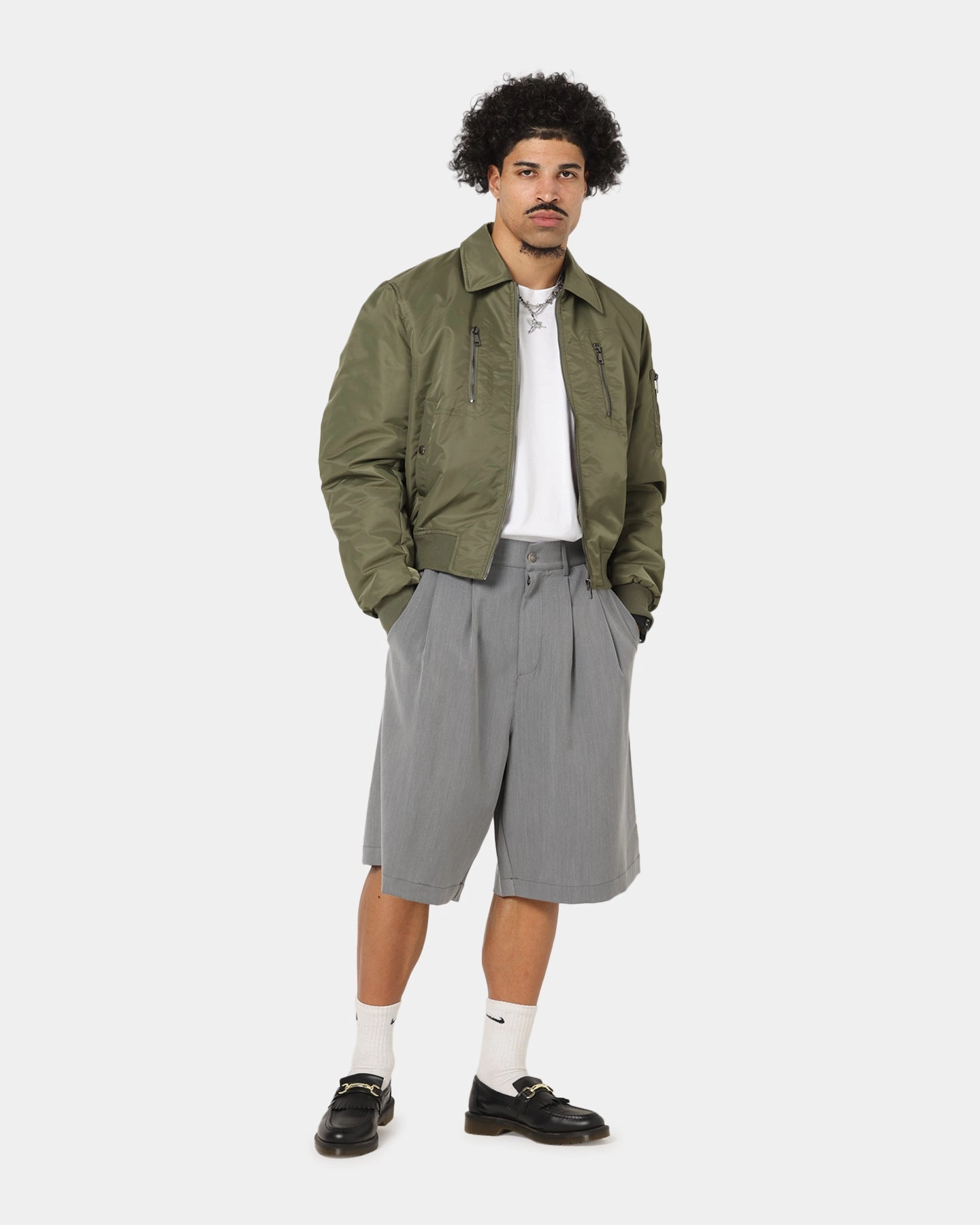 Sporty XXIII Collared Bomber Jacket Khaki