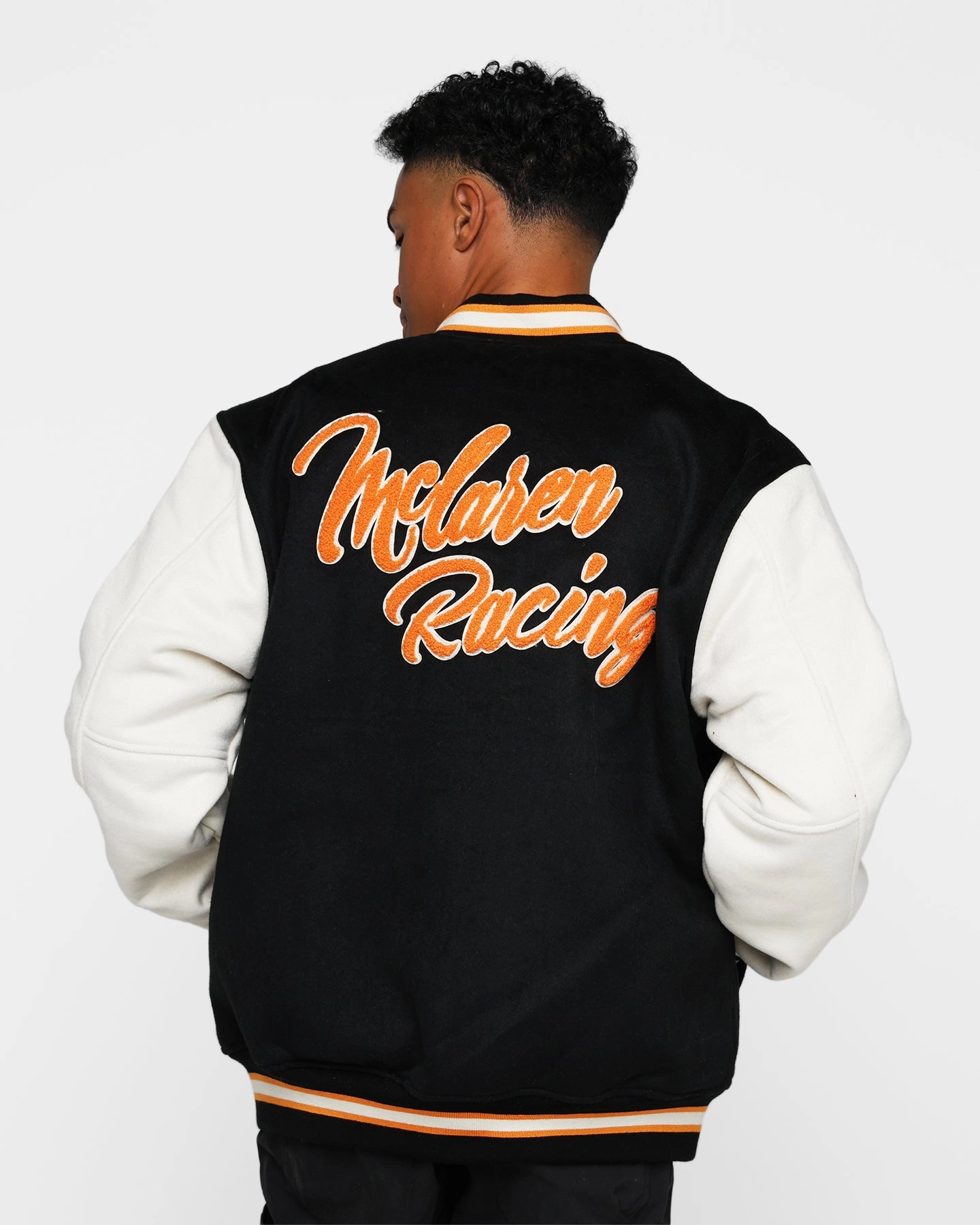 Save Schedule Mitchell & Ness X McLaren Racing Varsity Jacket Black/Cream