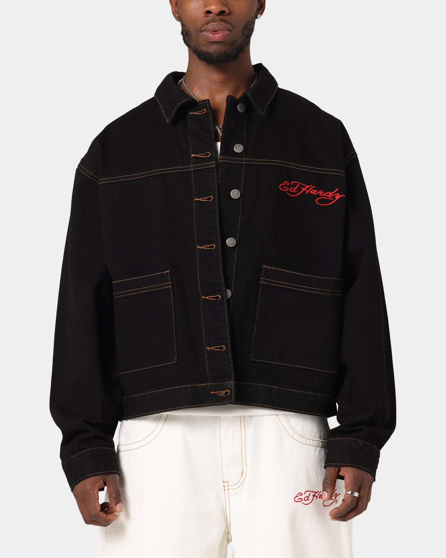 Streetwear Style Ed Hardy Coach Denim Jacket Black