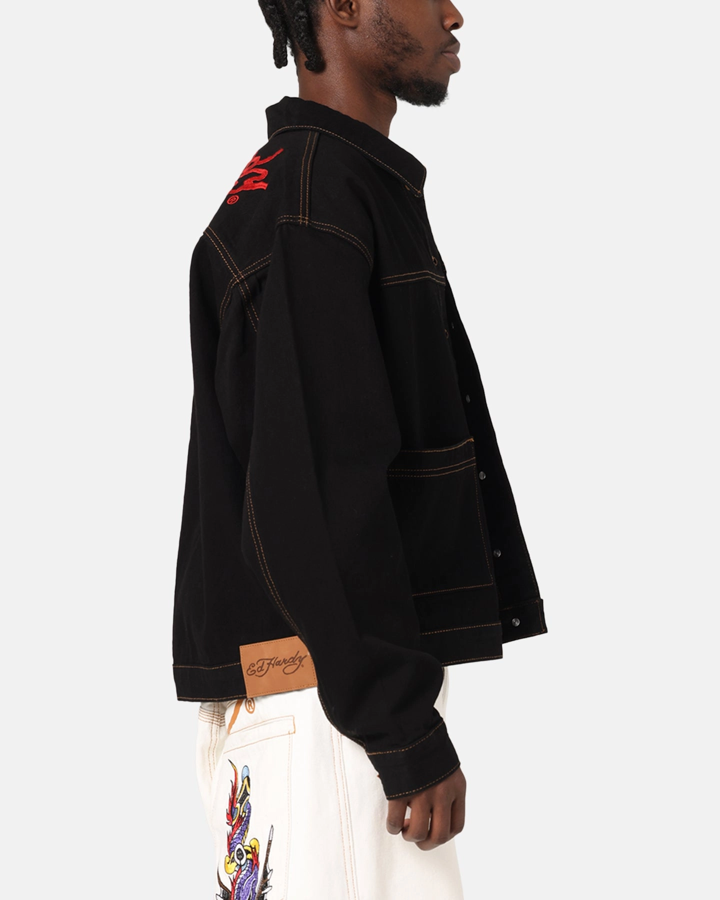 Ed Hardy Coach Denim Jacket Black Windbreaker Style