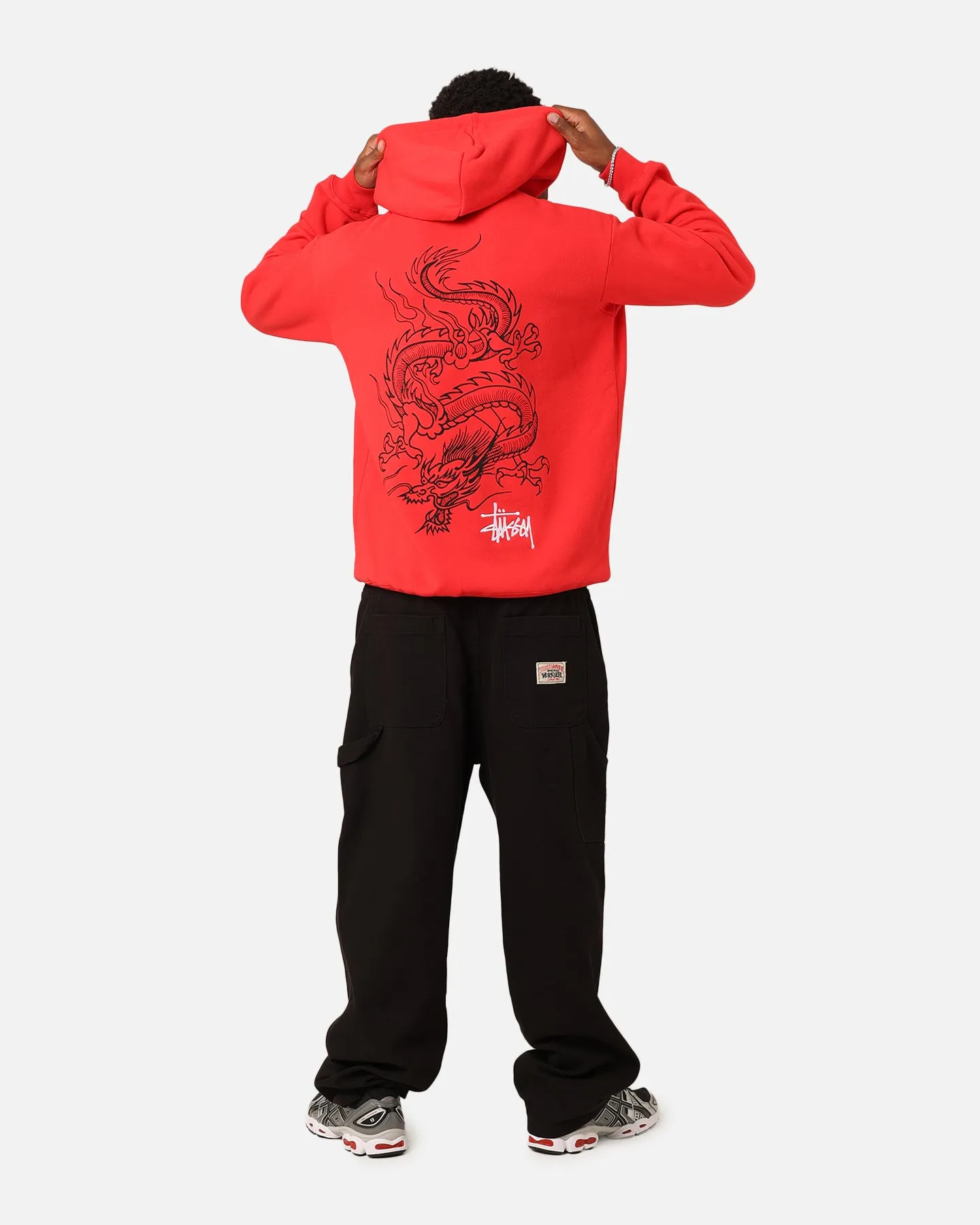 motorcyclist Stretchable Fabric St??ssy Dragon Hoodie Pigment Red