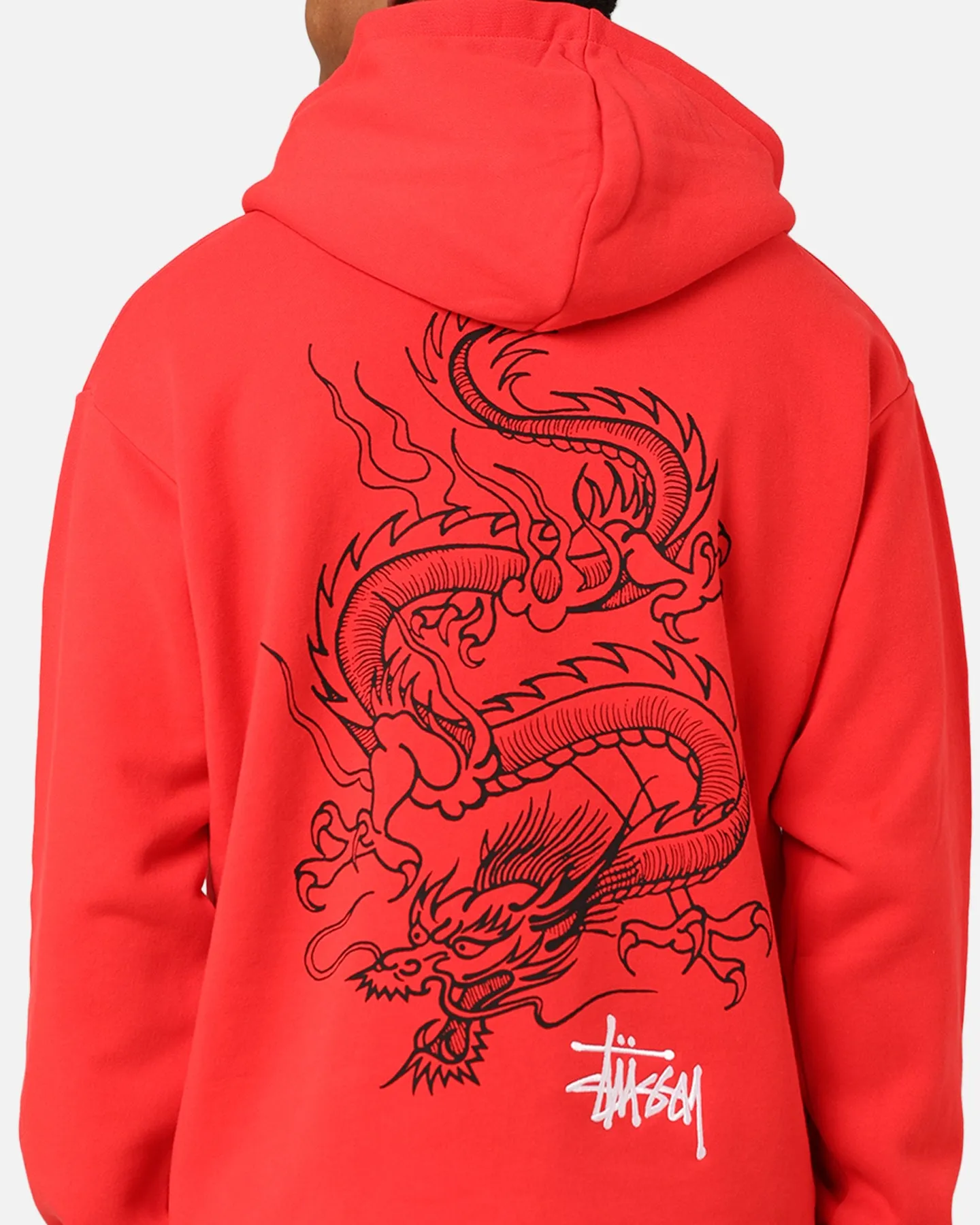 Silk Anti-static St??ssy Dragon Hoodie Pigment Red