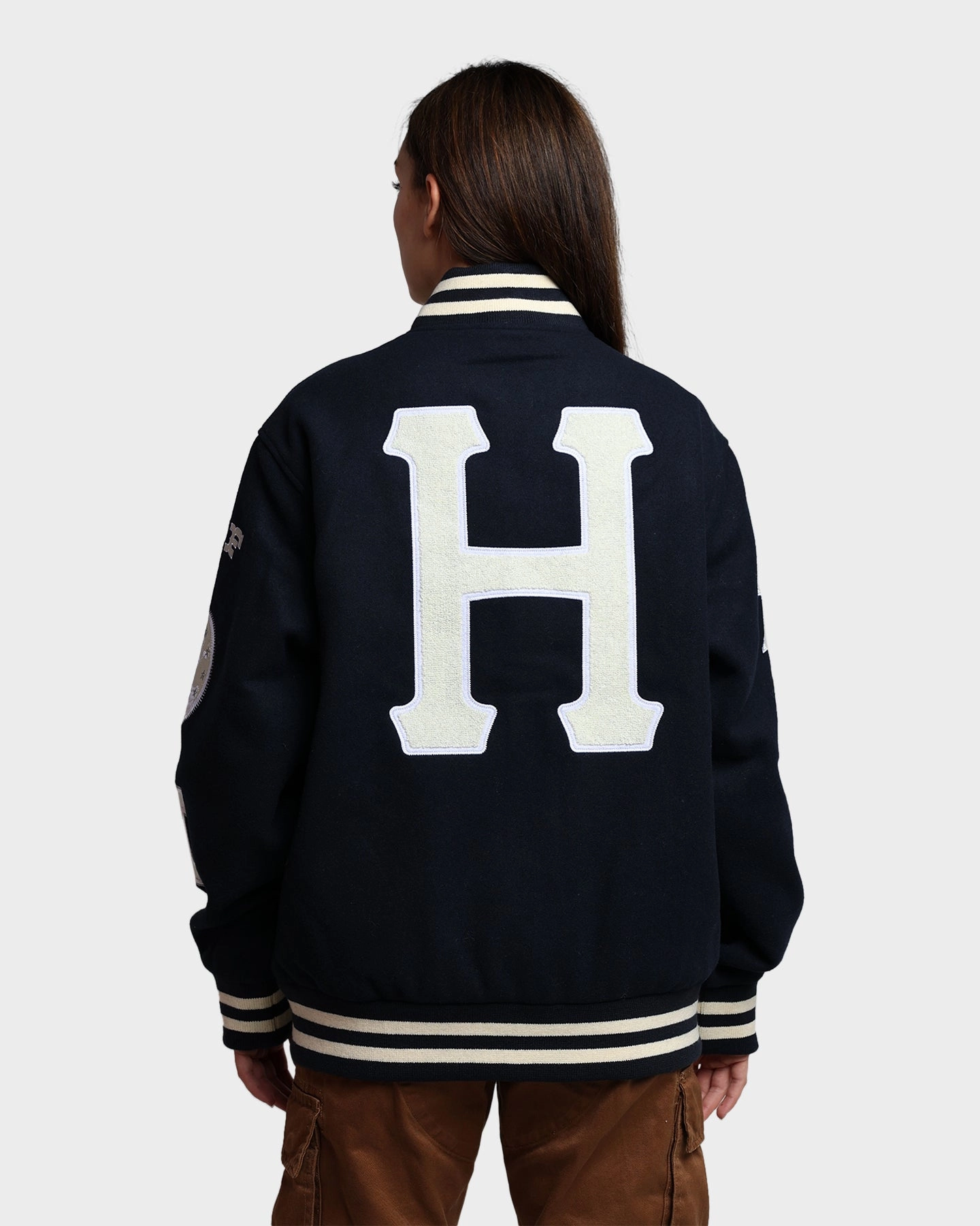 Warning Winter Coat HUF 20 Year Classic H Varsity Jacket Navy