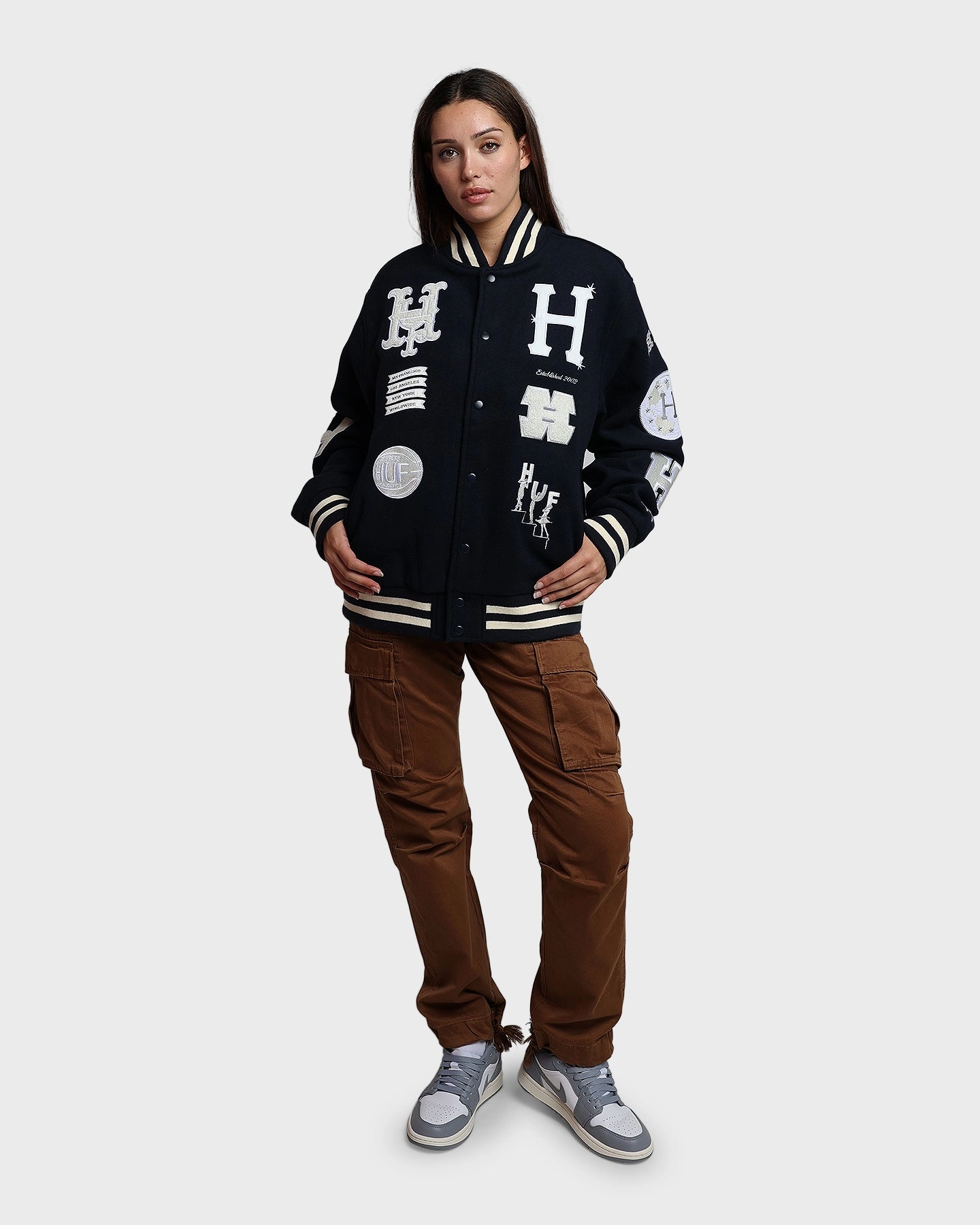 HUF 20 Year Classic H Varsity Jacket Navy Volunteer Loose Fit