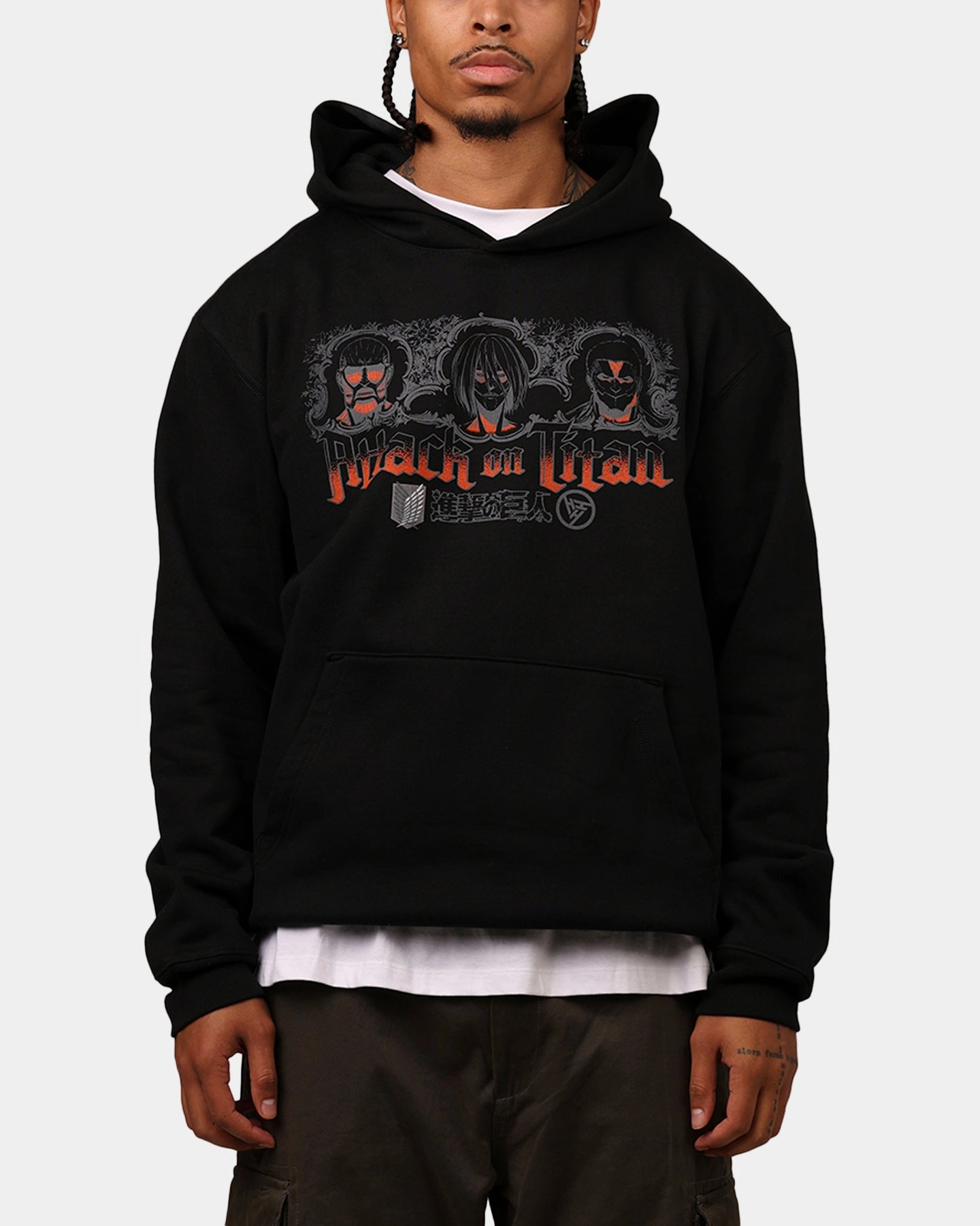 Hypland X Attack On Titan Trio Hoodie Black impulse buy Windproof Design
