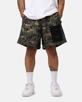 Travel Light Raised By Wolves Barbarian Ripstop Camp Shorts Green Digi Camo