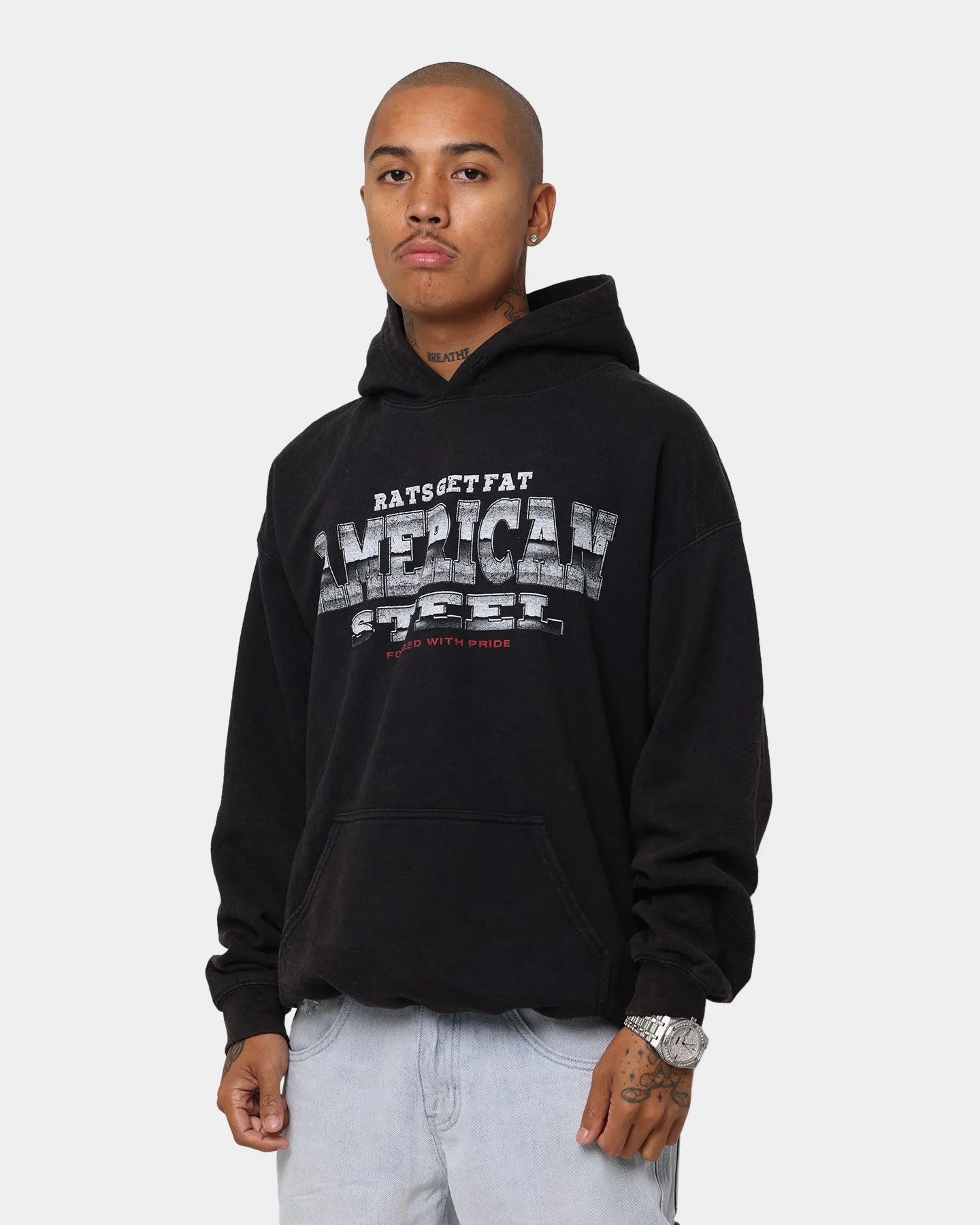 Rats Get Fat American Steel Vintage Hoodie Black Wash Deodorant Fantasize