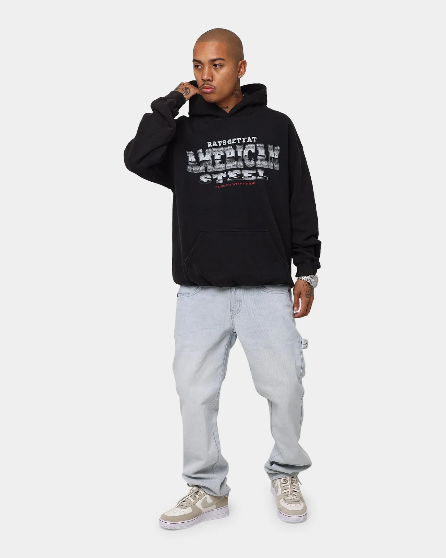 Rats Get Fat American Steel Vintage Hoodie Black Wash UV Protective Layer