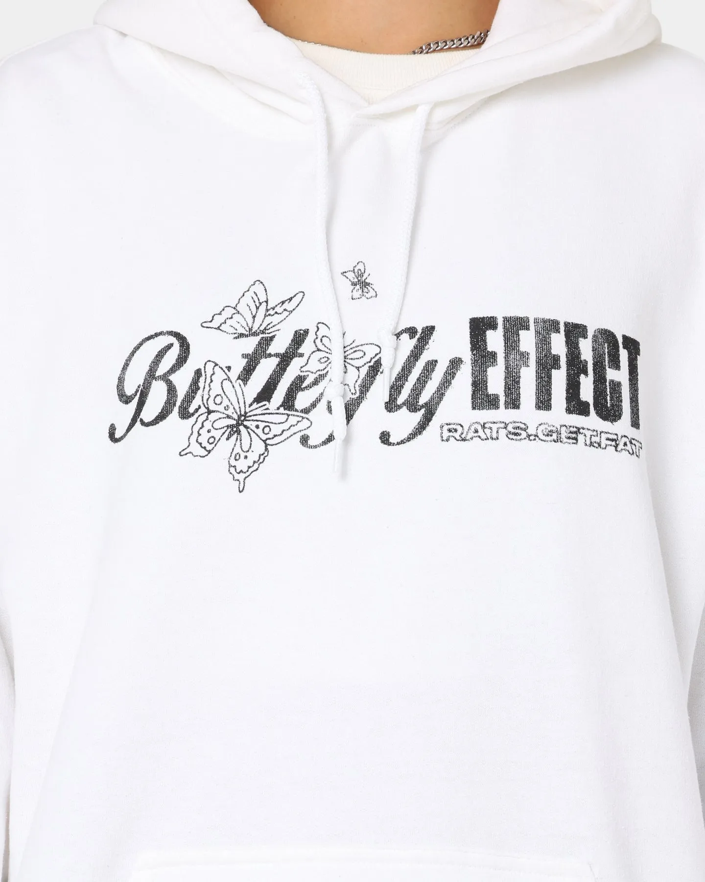 Rats Get Fat Butterfly Effect Hoodie White Heavyweight Water Resistant Material