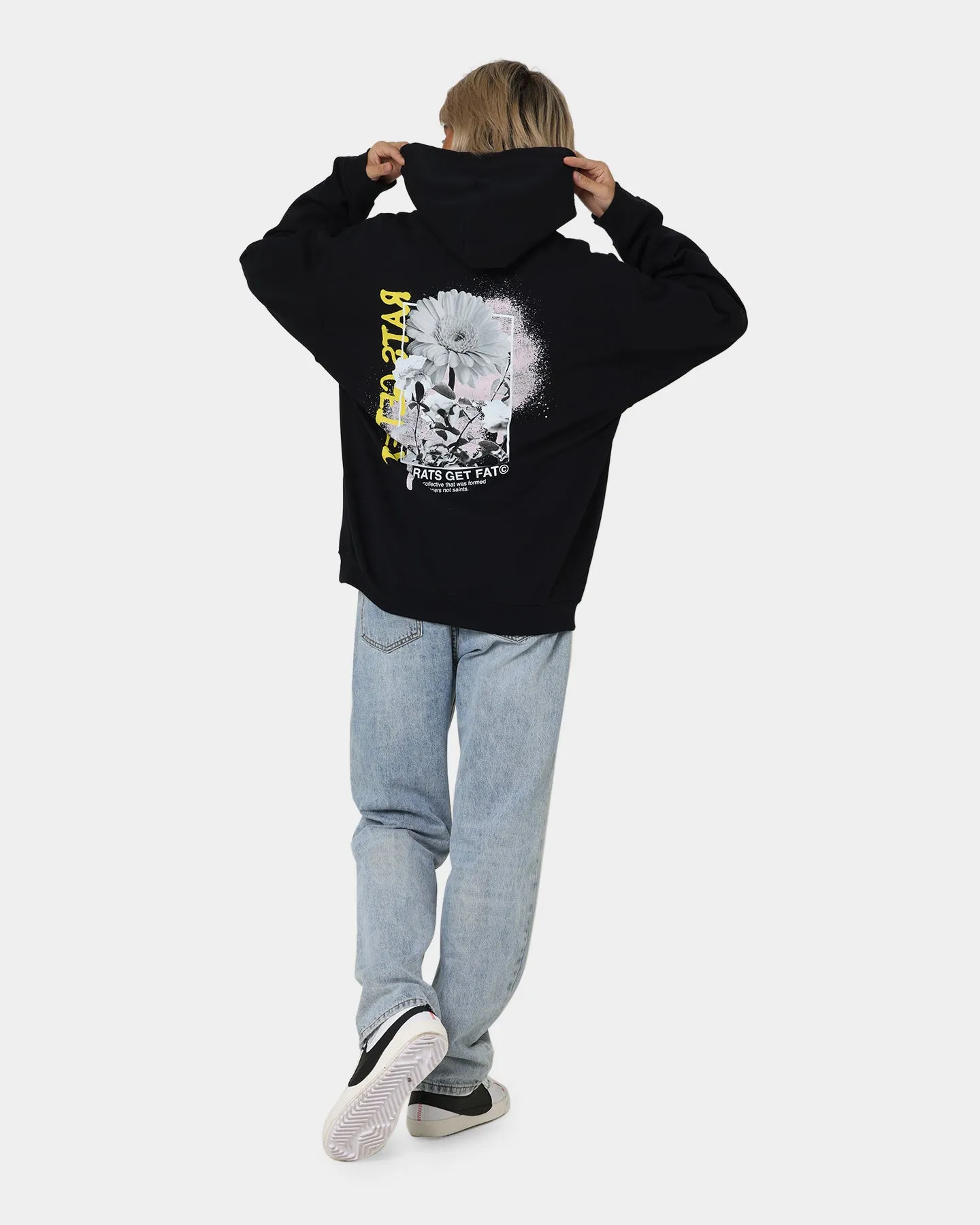 Rats Get Fat Paint Flower Hoodie Black Anti Pilling