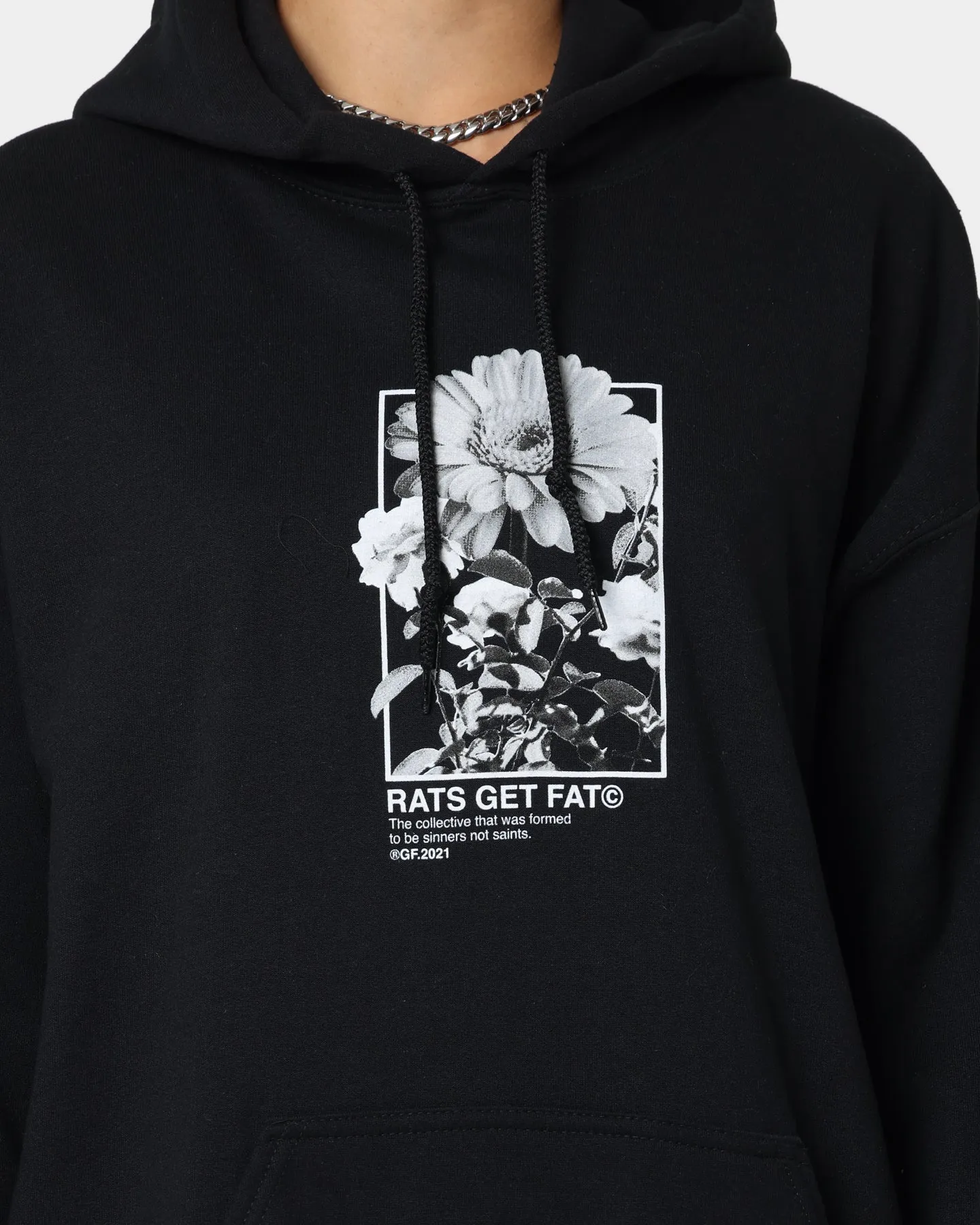 Rats Get Fat Paint Flower Hoodie Black Layer Function