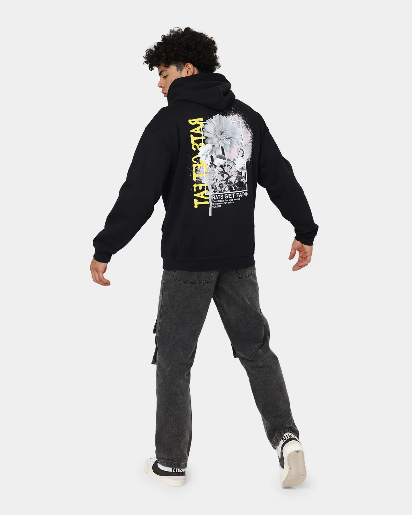 Rats Get Fat Paint Flower Hoodie Black Hidden pockets Layered construction