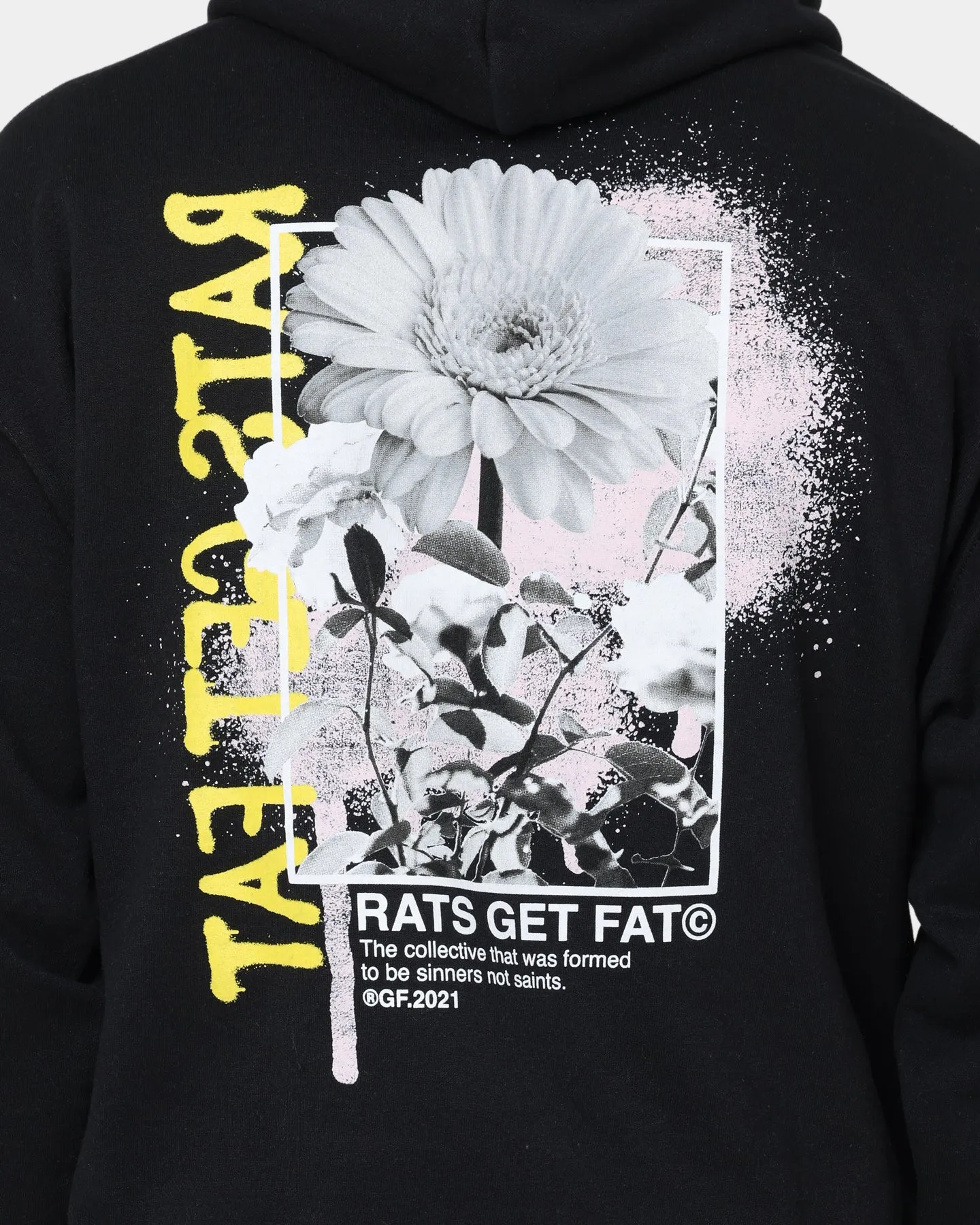 Rats Get Fat Paint Flower Hoodie Black Easy Fit