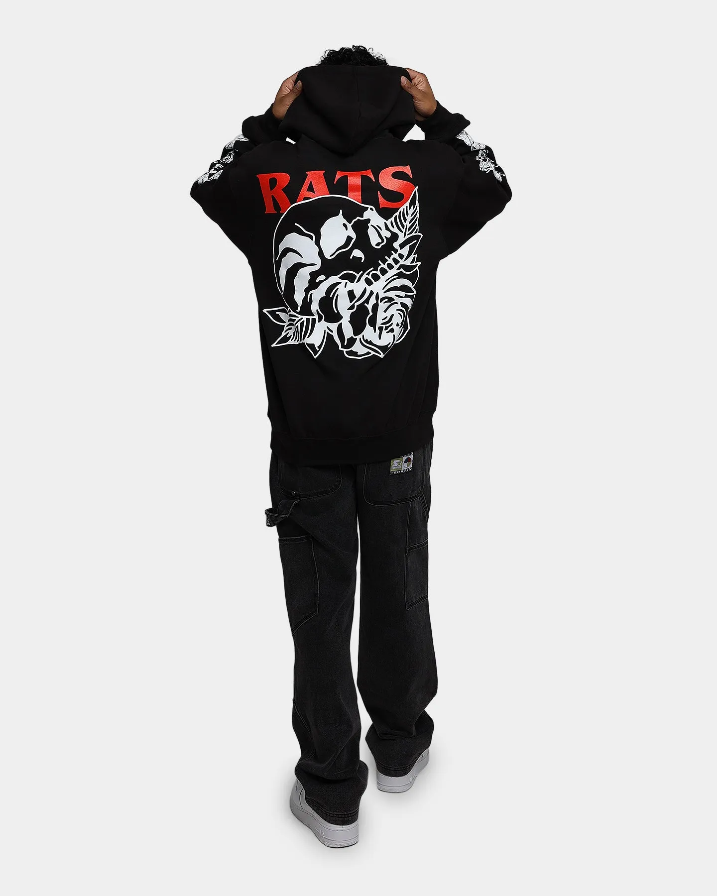 Rats Get Fat Skull Rose Hoodie Black MultiPocketDesign desert