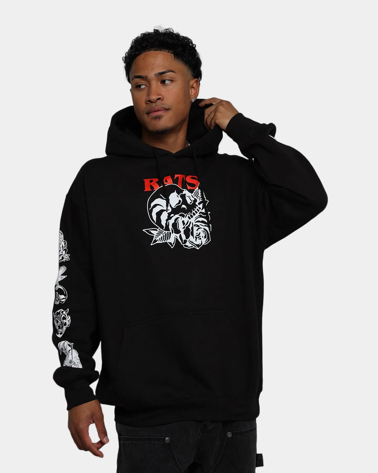 Rats Get Fat Skull Rose Hoodie Black Tactile Response Fabric Souvenir