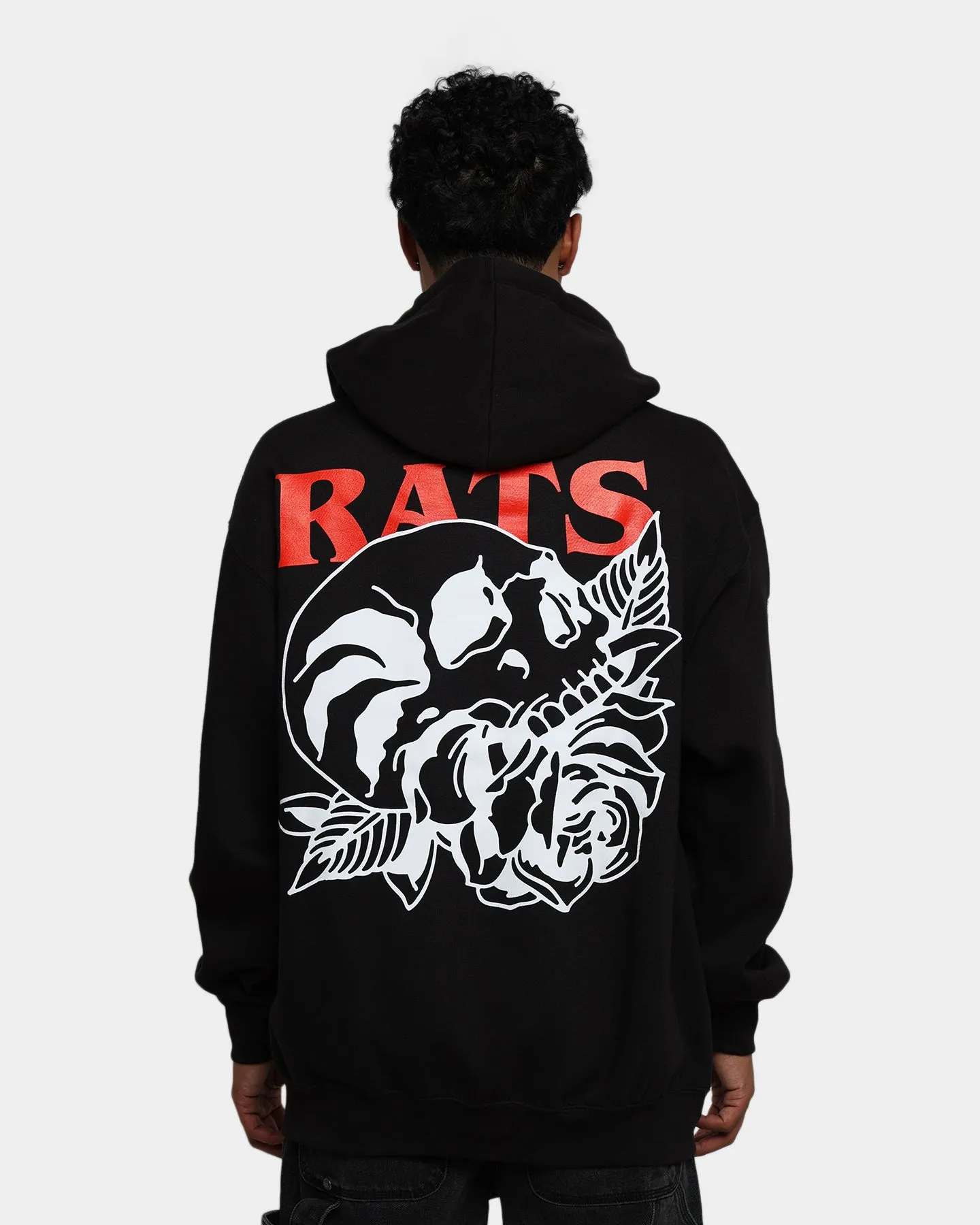 Rats Get Fat Skull Rose Hoodie Black Casual Outdoor Layer