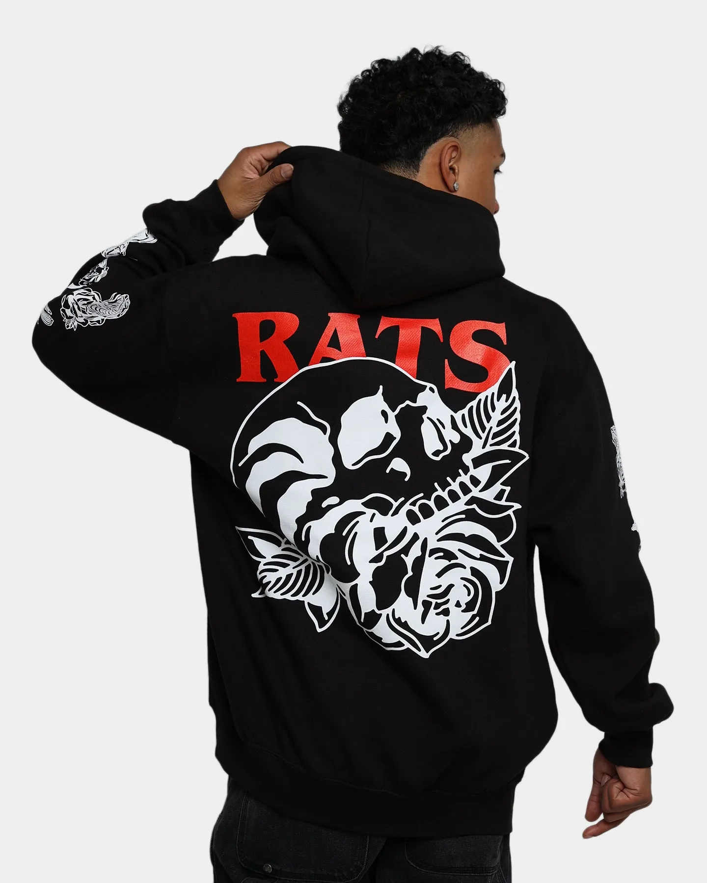 Indoor Moisture wicking Rats Get Fat Skull Rose Hoodie Black