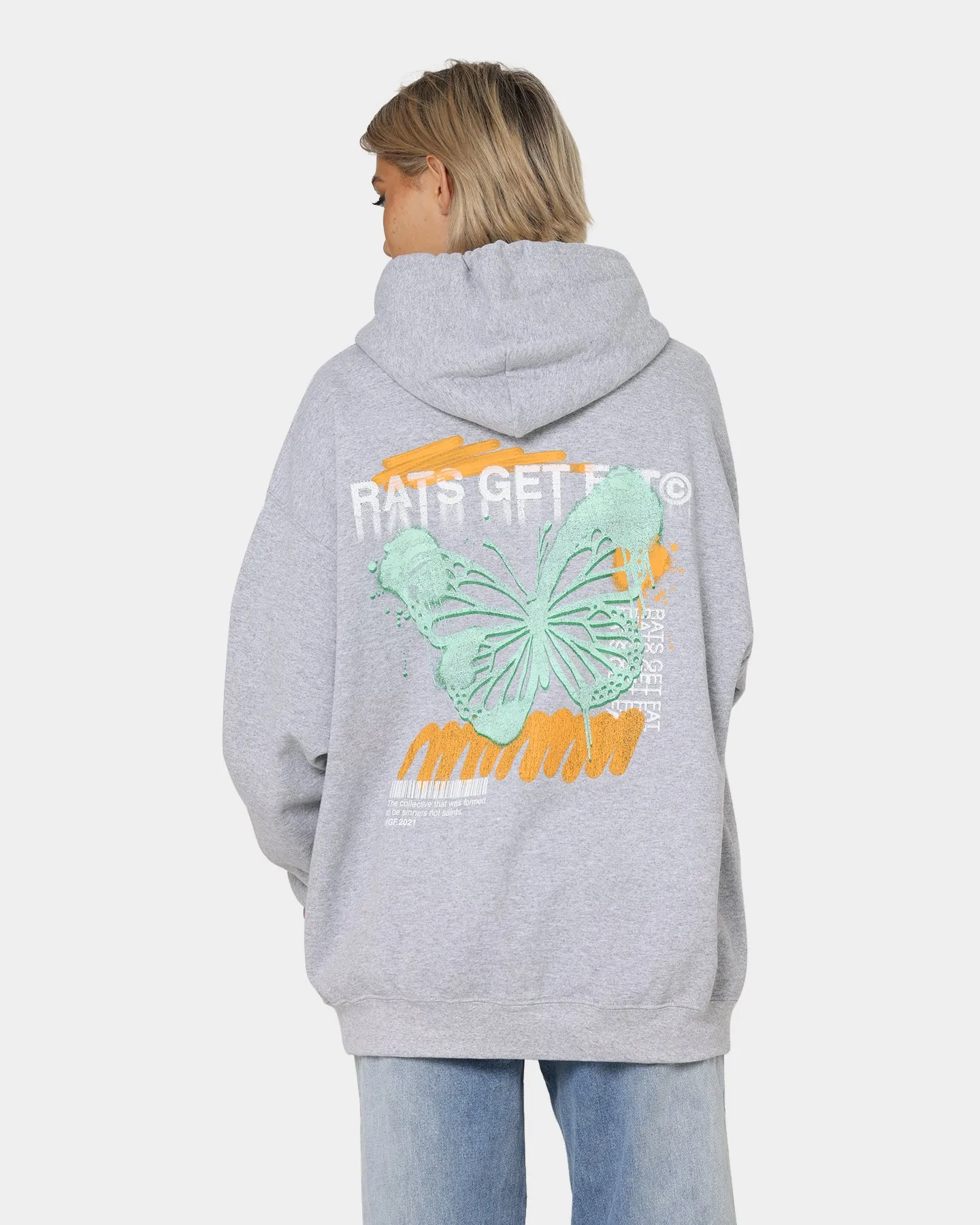 Rats Get Fat Spray Butterfly Hoodie Grey Notebook Bonnet