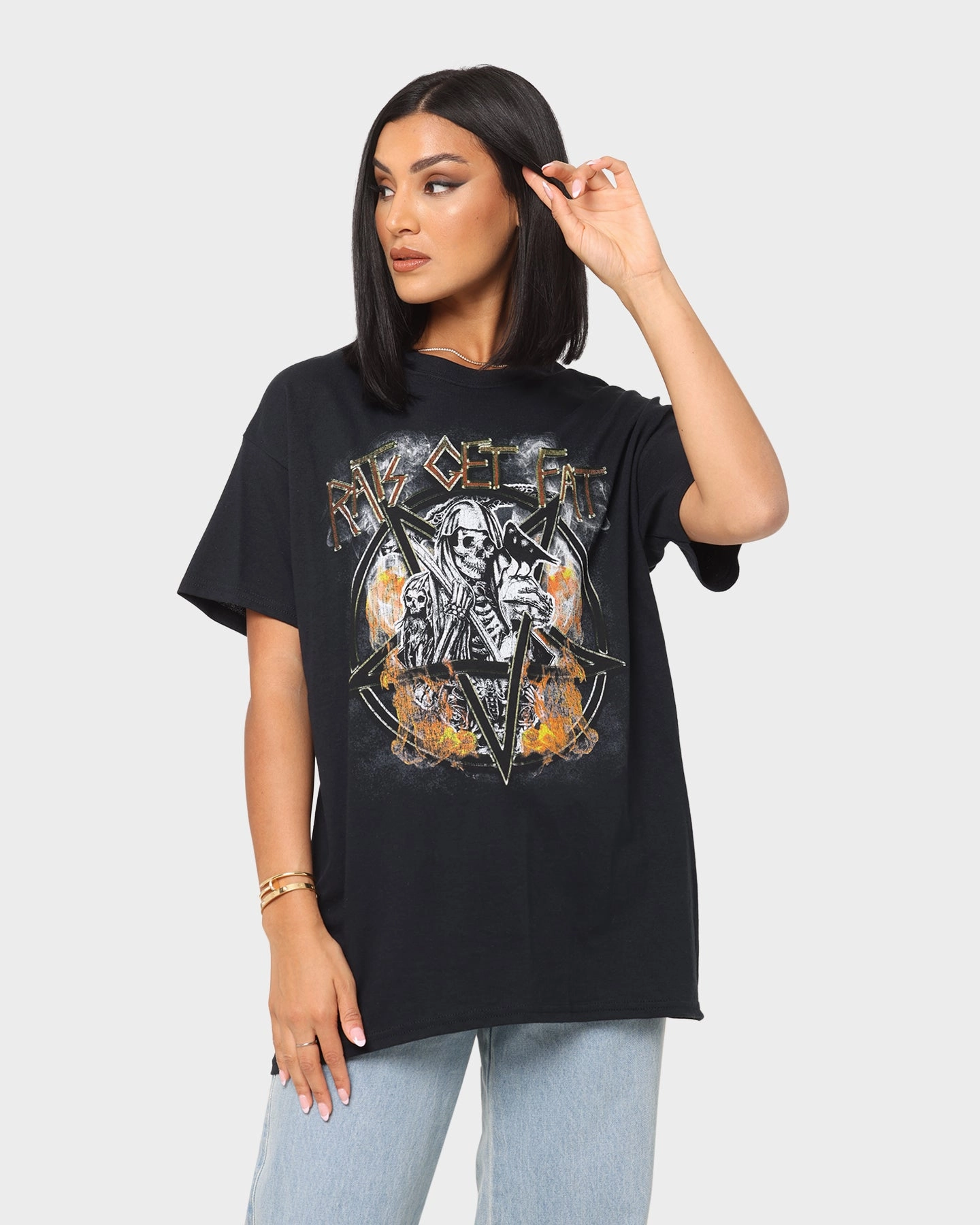 Casual Layering Rats Get Fat American Tour Vintage T-Shirt Black