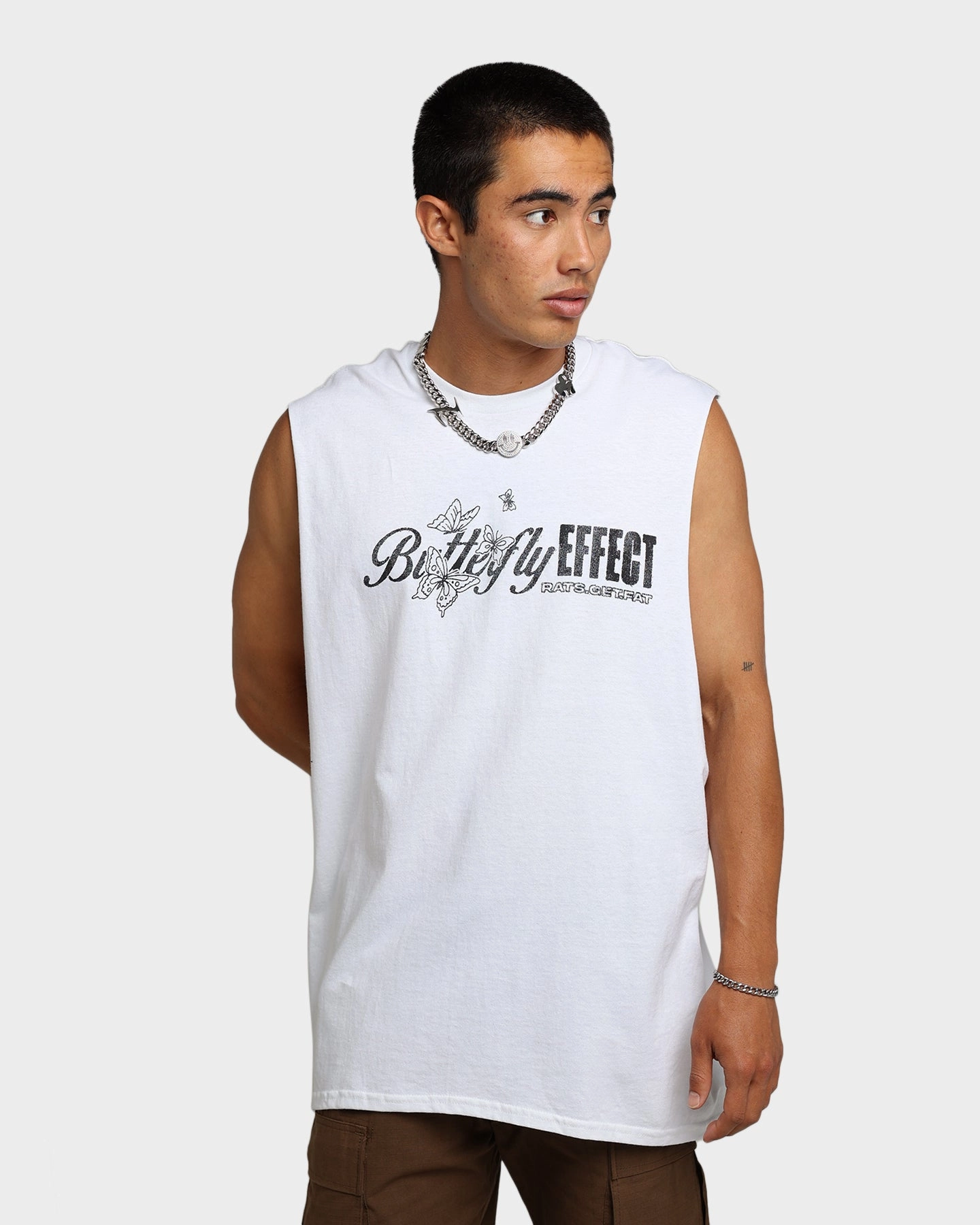 Lightweight Construction Plus size confidence Rats Get Fat Butterfly Effect Muscle T-Shirt White