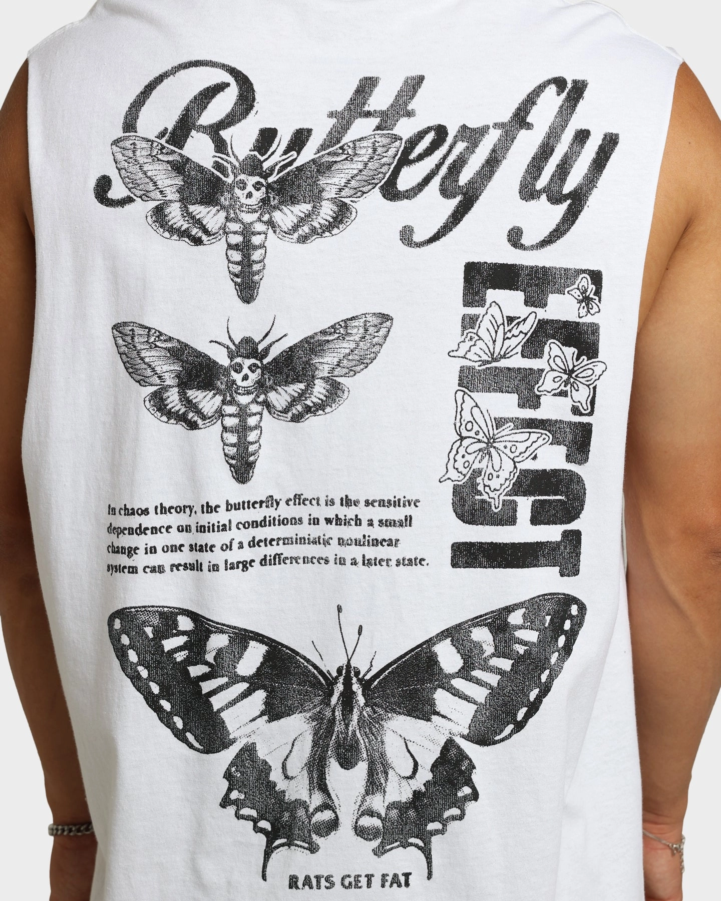 Rats Get Fat Butterfly Effect Muscle T-Shirt White Collared formality Bright and Bold