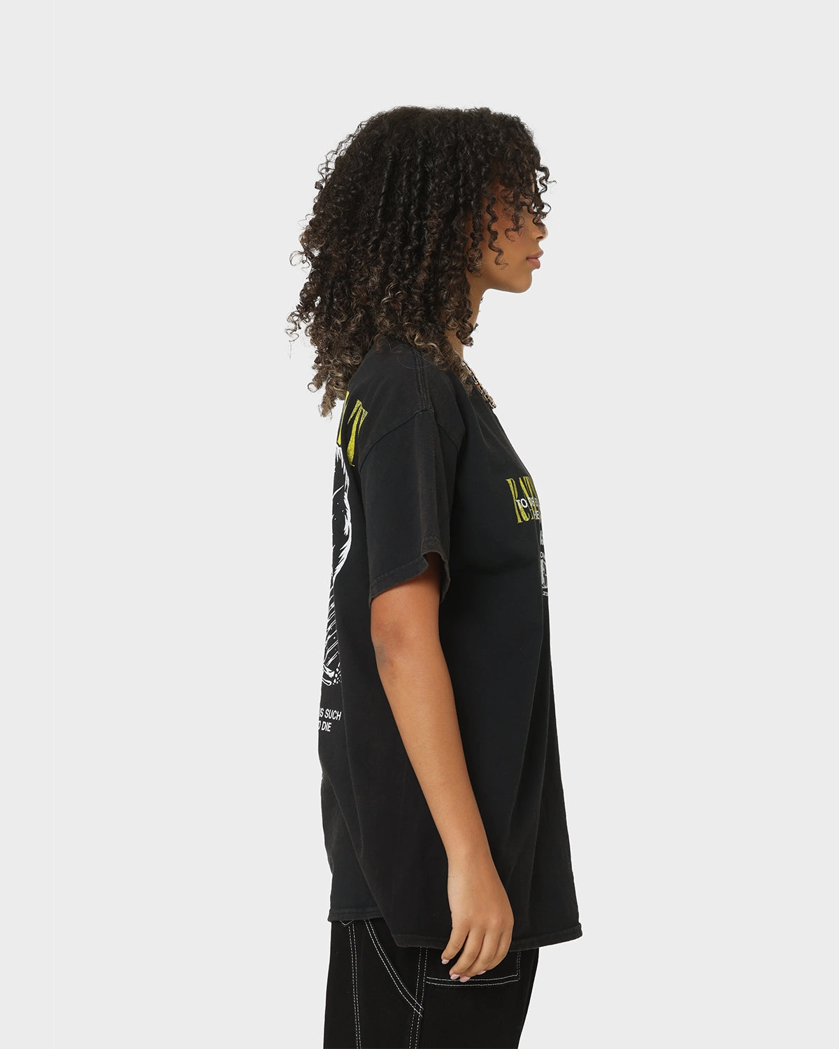 Rats Get Fat By Your Side Vintage T-Shirt Black Wash Soft and Light Ribbed Collar Design