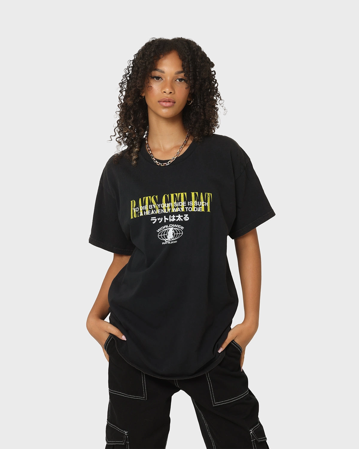 Rats Get Fat By Your Side Vintage T-Shirt Black Wash QuickDry