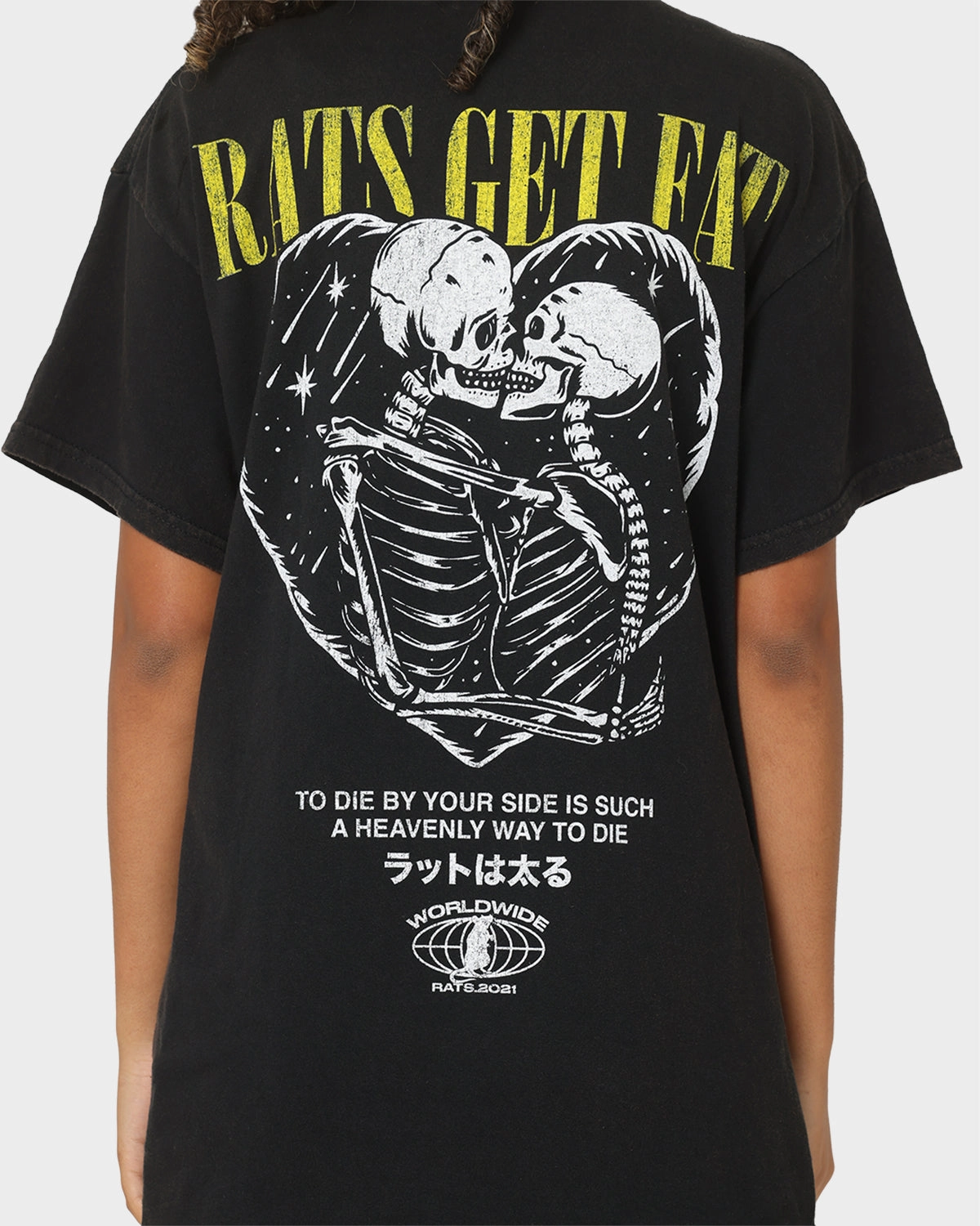 Stain Resistant NonRestrictiveCut Rats Get Fat By Your Side Vintage T-Shirt Black Wash