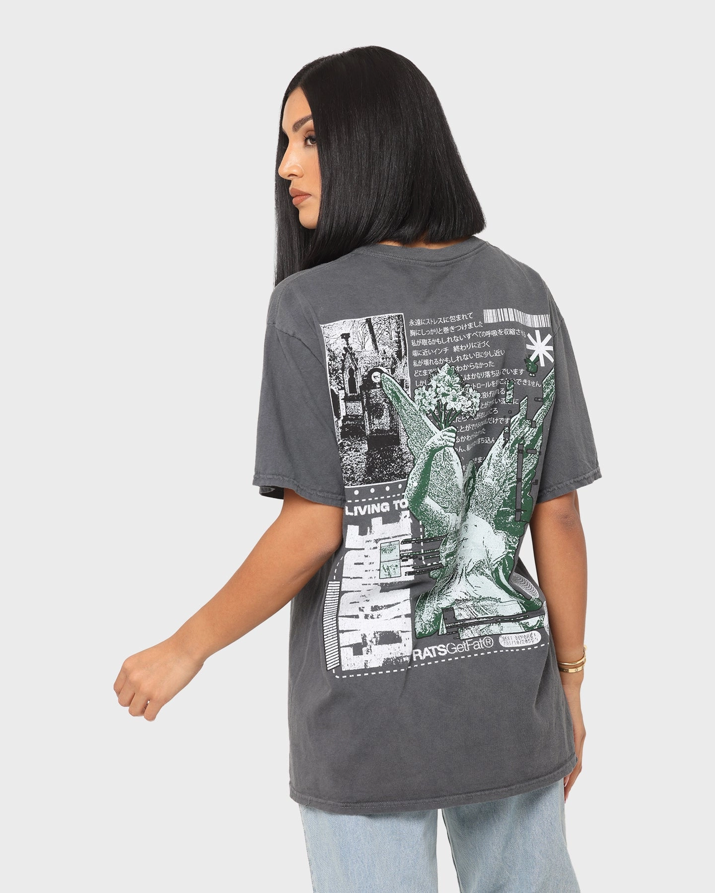 Minimal Look Breathable mesh panel Rats Get Fat Expire Vintage T-Shirt Off Black