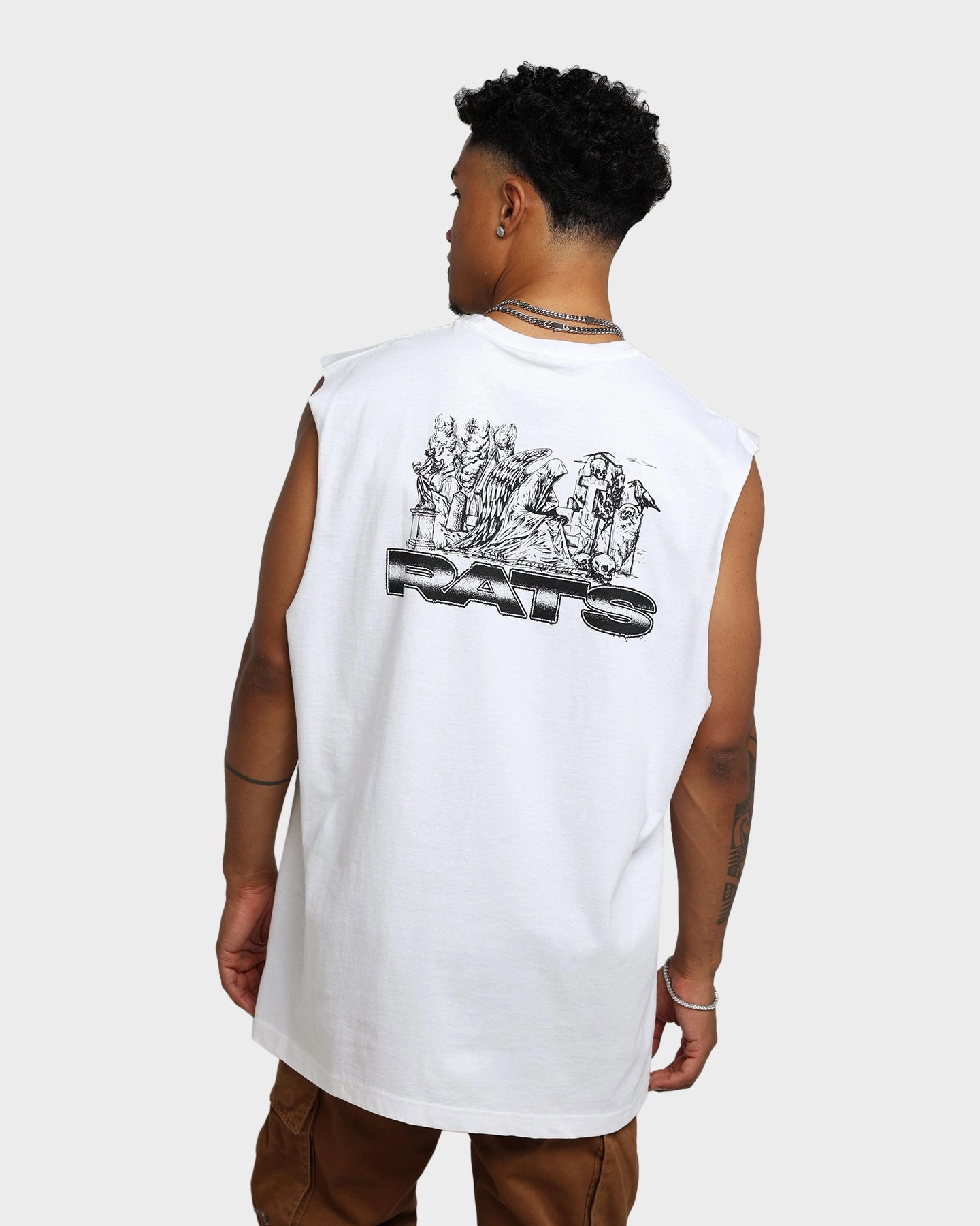 Sporty Appeal Rats Get Fat Memorial Muscle T-Shirt White