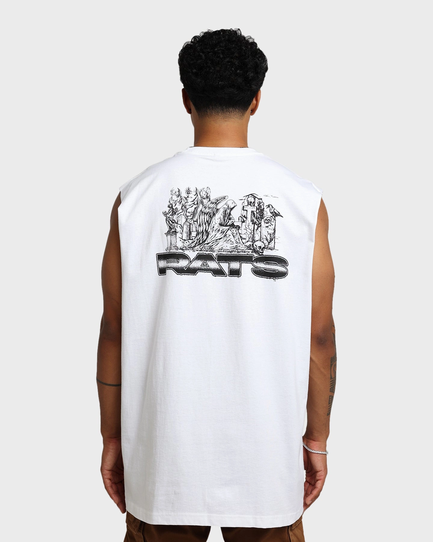 Rats Get Fat Memorial Muscle T-Shirt White Foam Print Detail