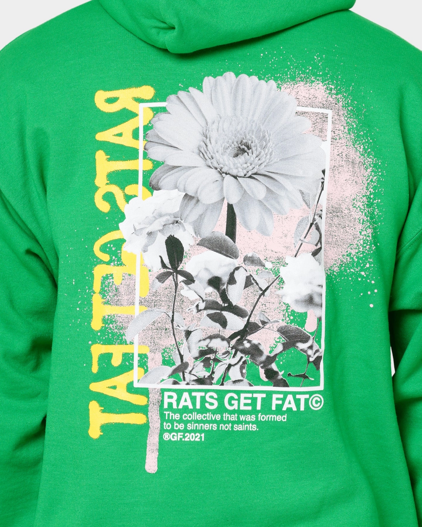 Rats Get Fat Paint Flower Hoodie Green Storm Shield Quilted Construction