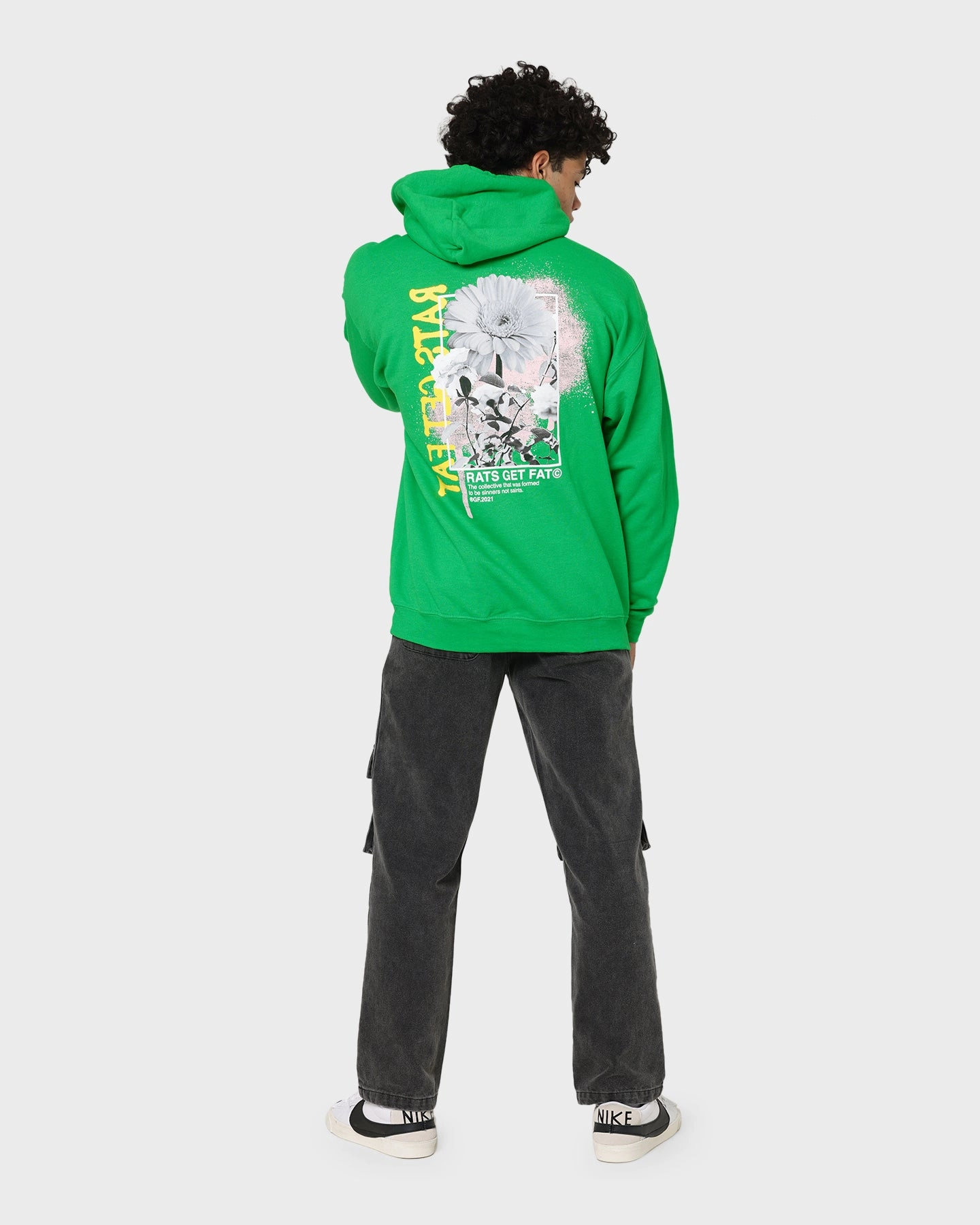 Involve Rats Get Fat Paint Flower Hoodie Green