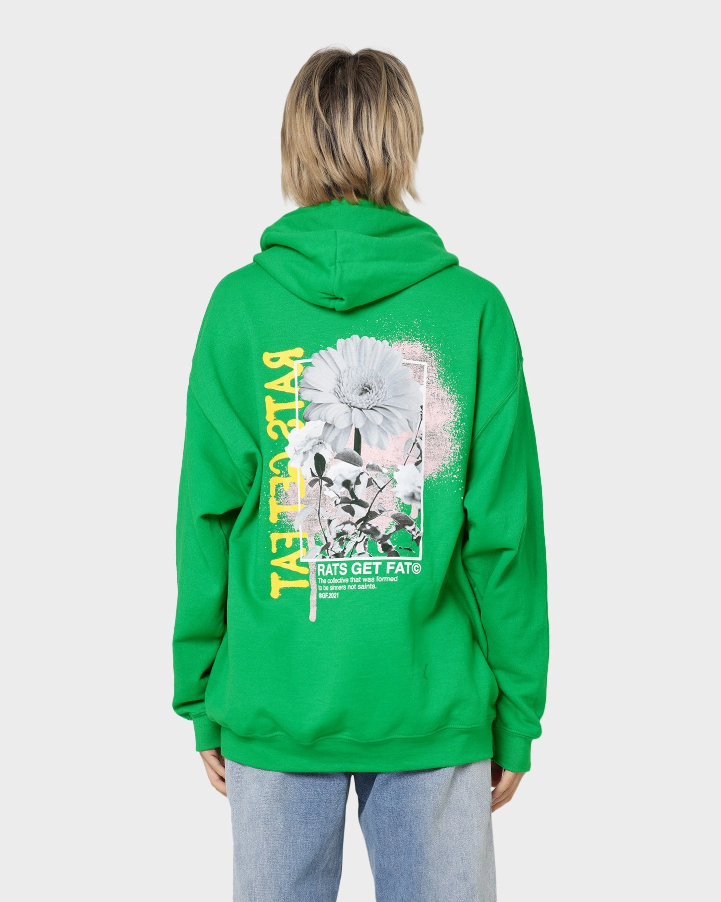 Rats Get Fat Paint Flower Hoodie Green hat
