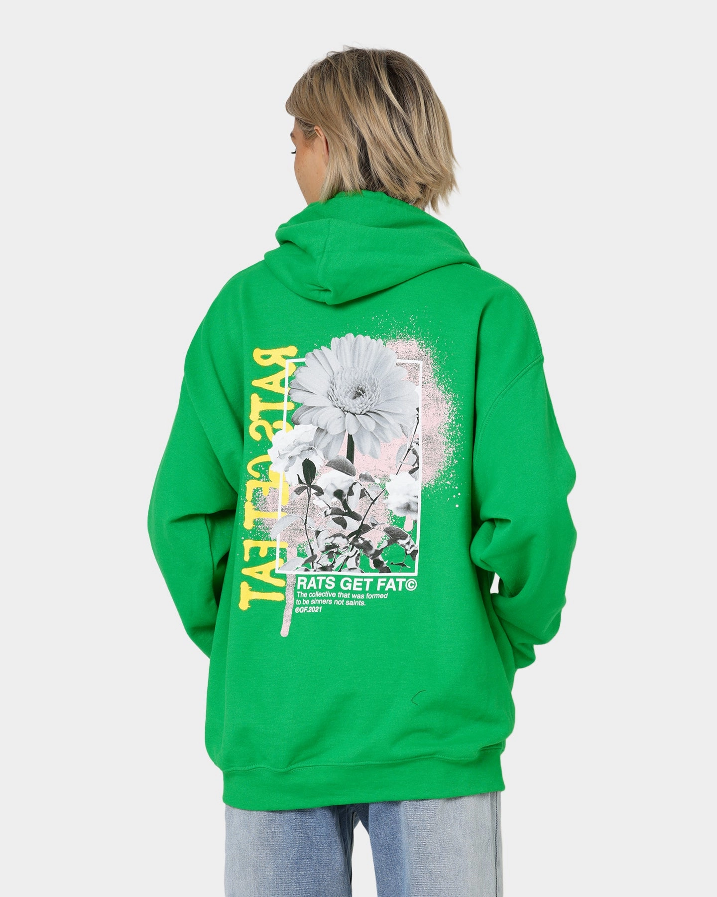 Rats Get Fat Paint Flower Hoodie Green Beret