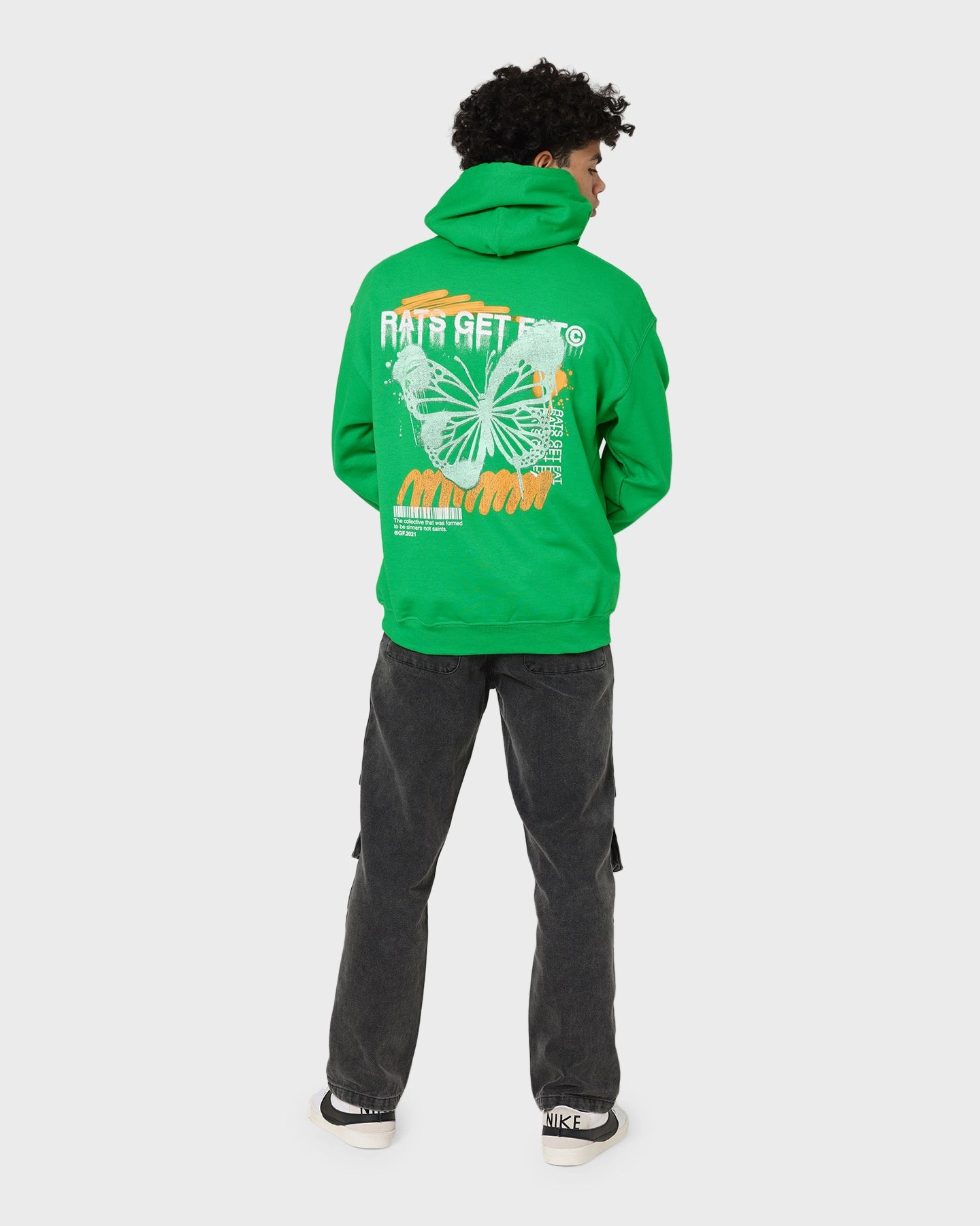 Office Wear Lightweight Feel Rats Get Fat Spray Butterfly Hoodie Green