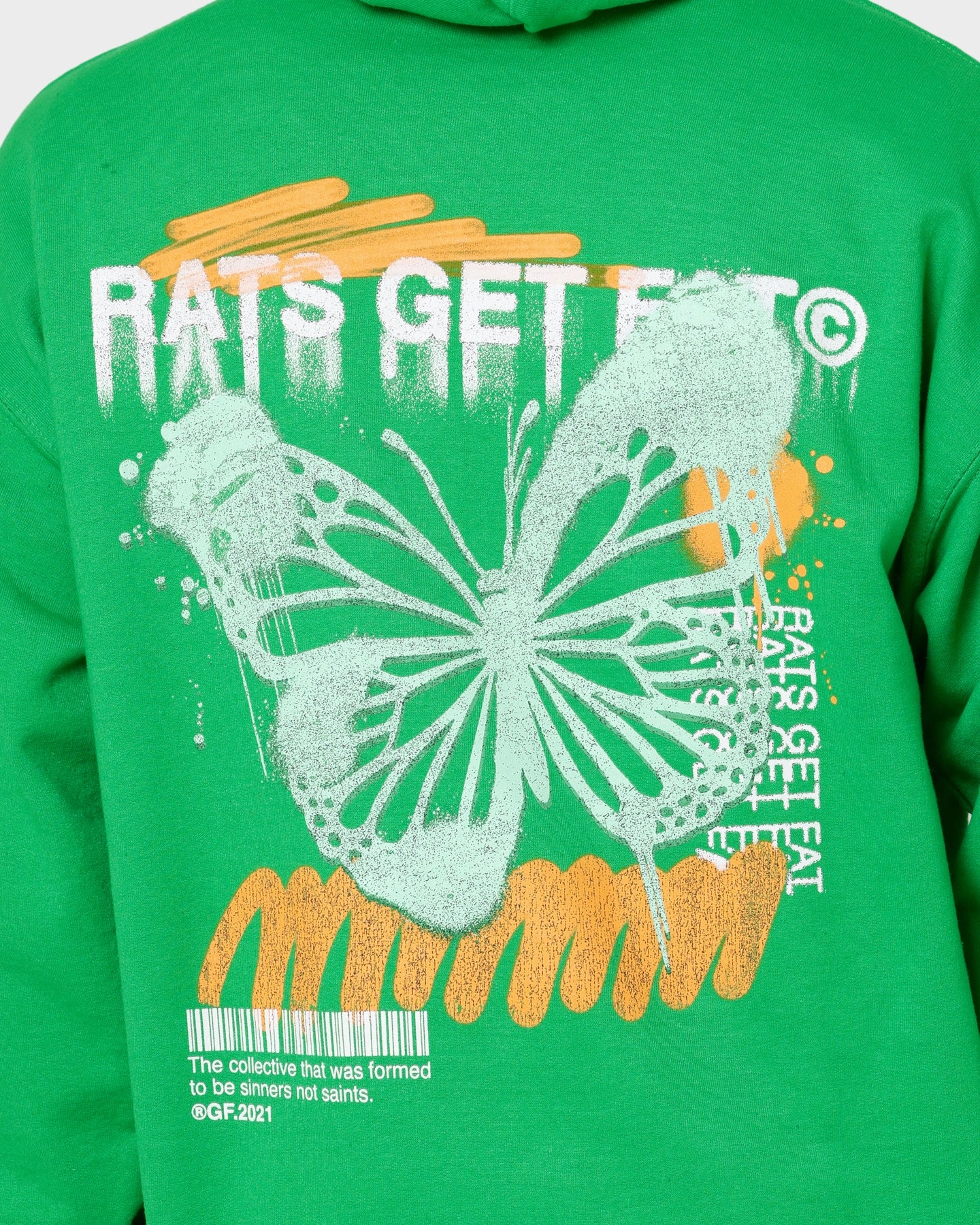 All-day Comfort Rats Get Fat Spray Butterfly Hoodie Green