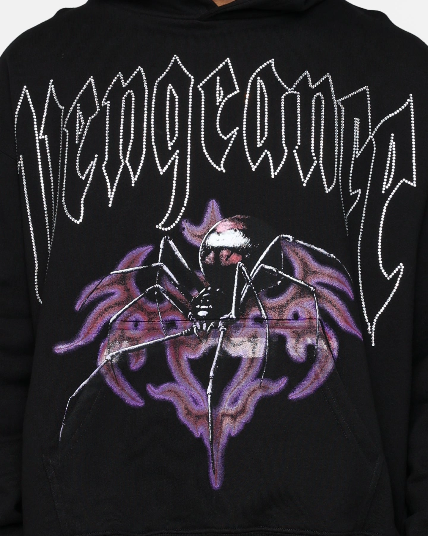 multiple pockets Rats Get Fat Vengeance Rhinestone Hoodie Black