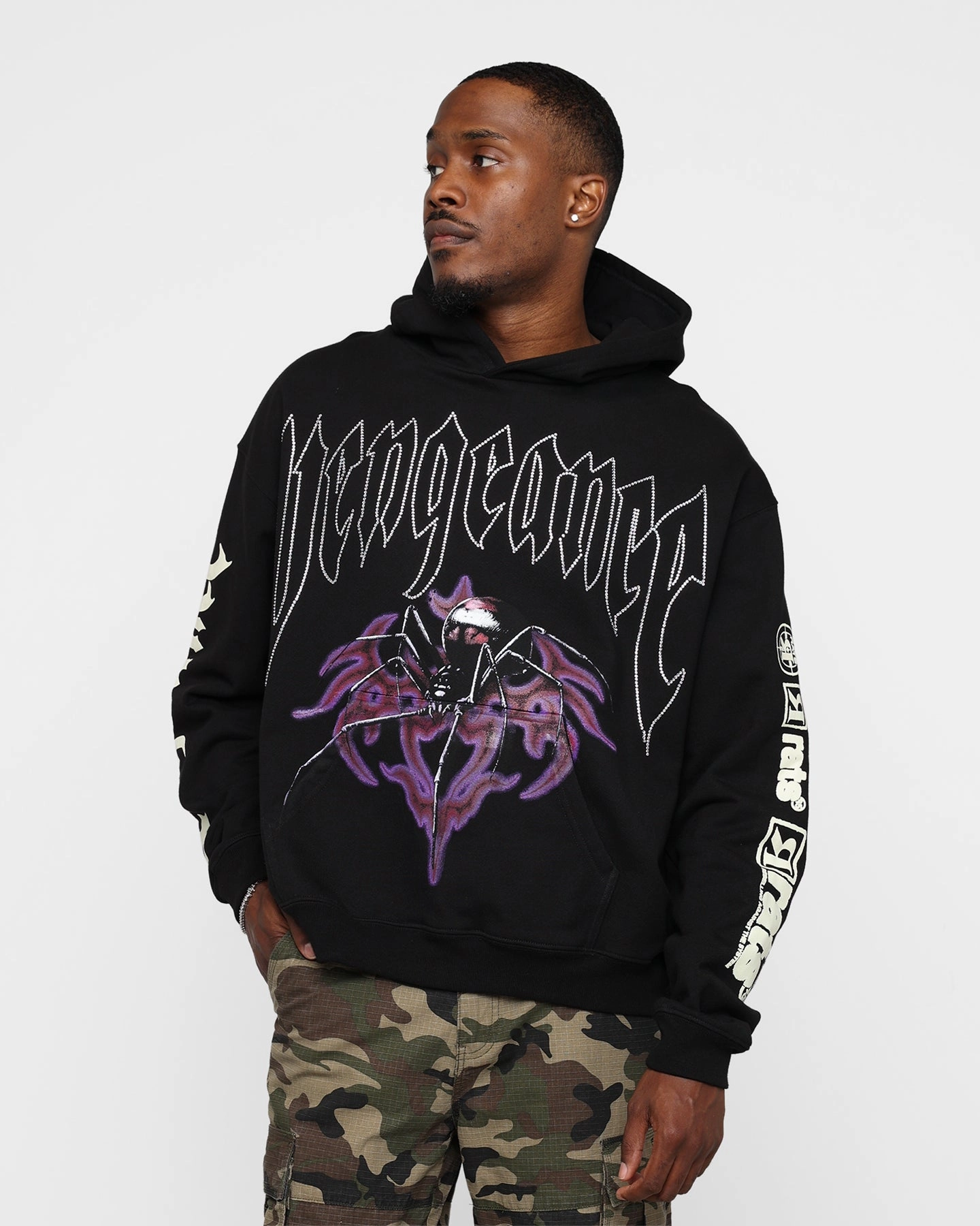 Rats Get Fat Vengeance Rhinestone Hoodie Black Urban Cool Enable