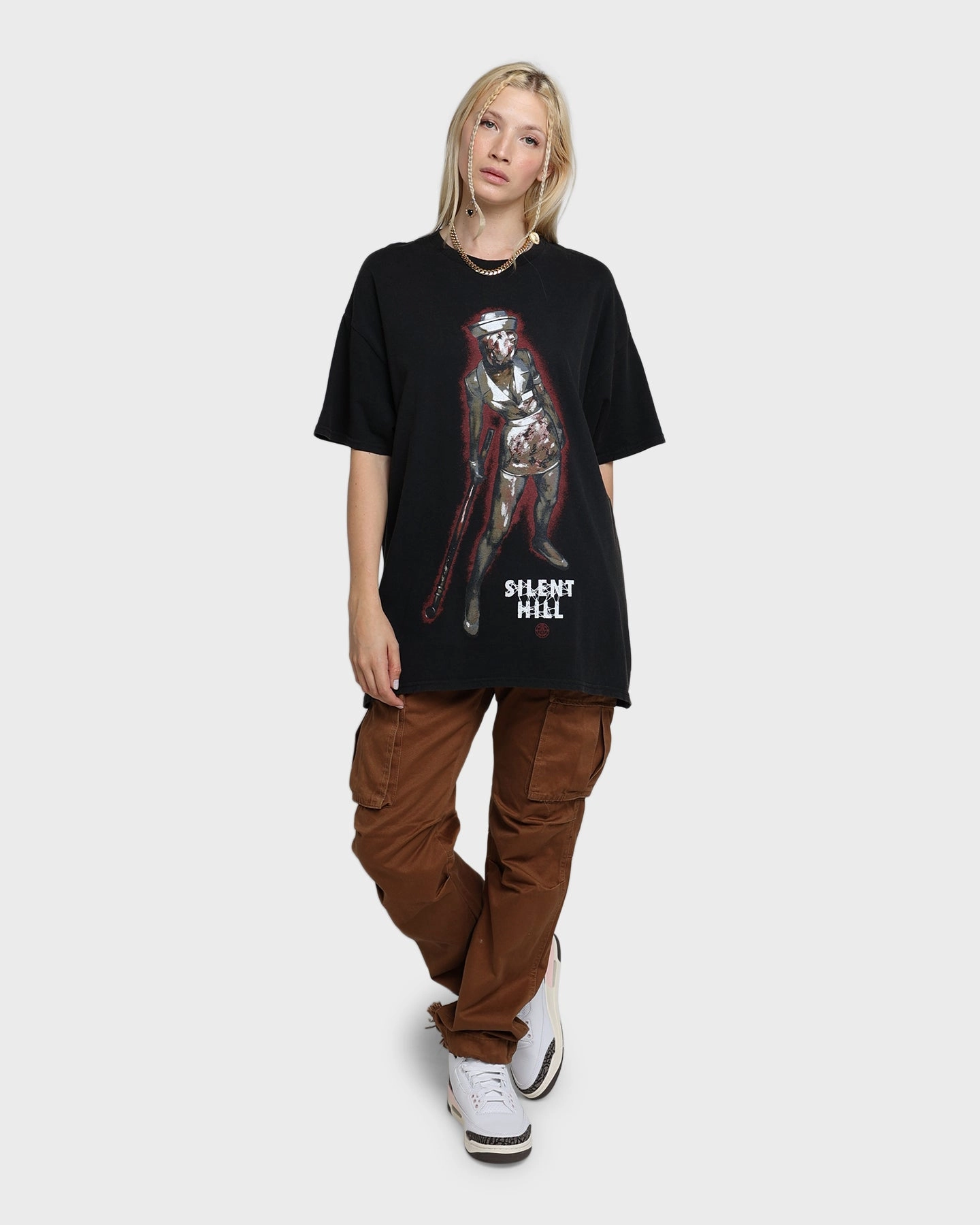 MultiPly Fabric NonRestrictiveCut Rats Get Fat X Silent Hill Bubble Head Nurse Vintage T-Shirt Black Wash