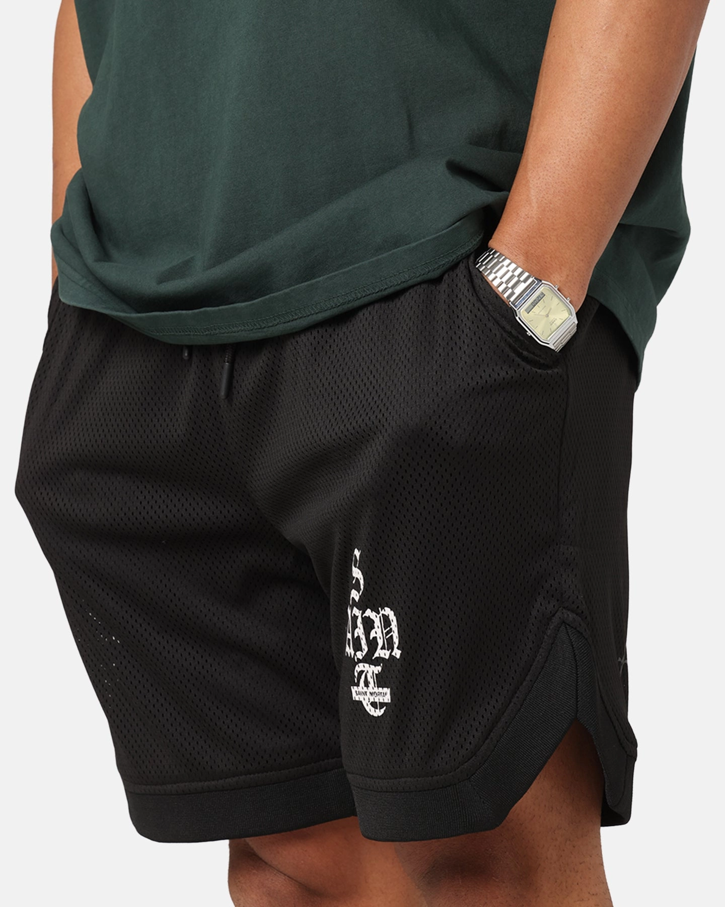 Saint Morta Gothic Stack Basketball Shorts Black long-lasting quality Static Free Finish