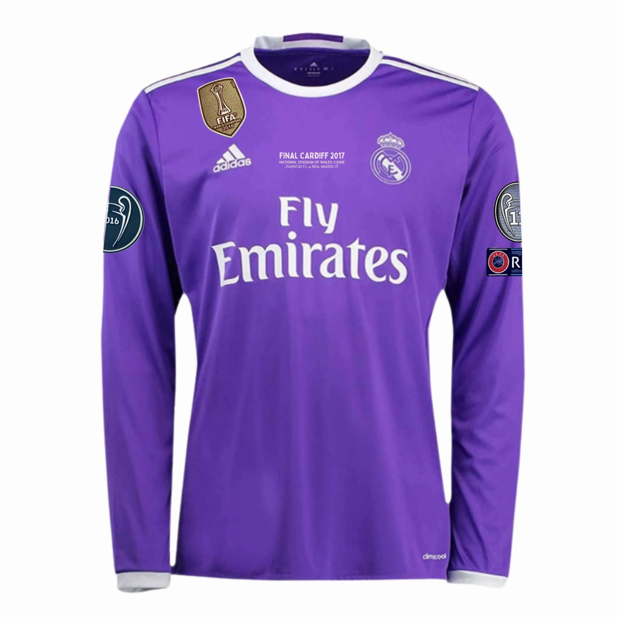REAL MADRID 2016/17 AWAY CARDIFF FINAL JERSEY L/ SLEEVE All Purpose Design Microfiber Blend