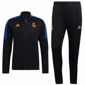 Tear Resistant Reinforcement V-neck style Real Madrid black training bench Soccer tracksuit 2021/22 - Adidas