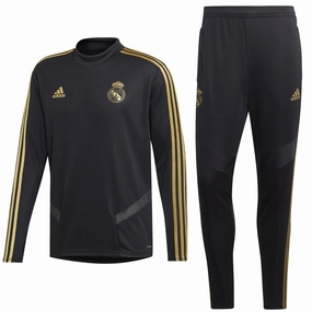 DoubleLayered Elastication Lace Real Madrid soccer black technical training tracksuit 2019/20 - Adidas